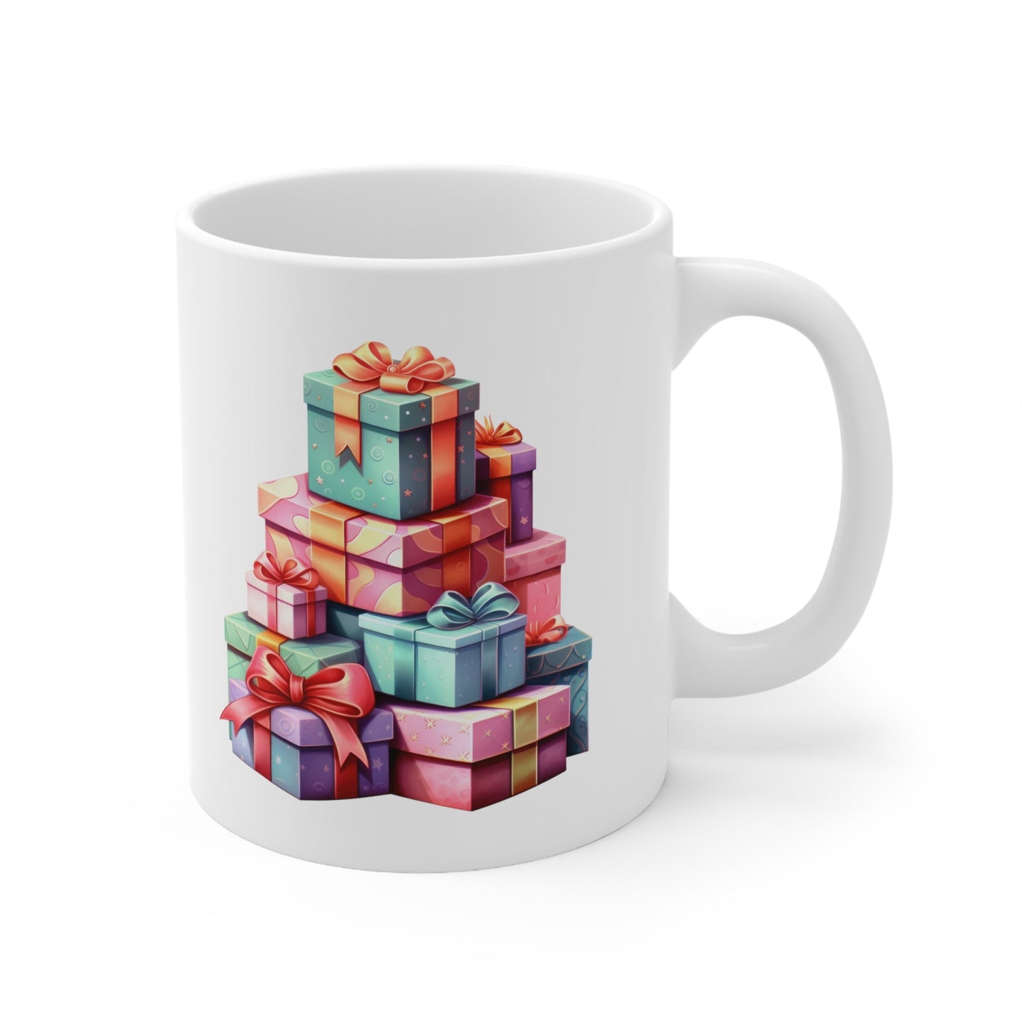 Tower of Presents Christmas Mug, Perfect Holiday Cheer Coffee Mug, Gift Mug for Christmas Spirit, Cute Christmas mugs for Family and friends