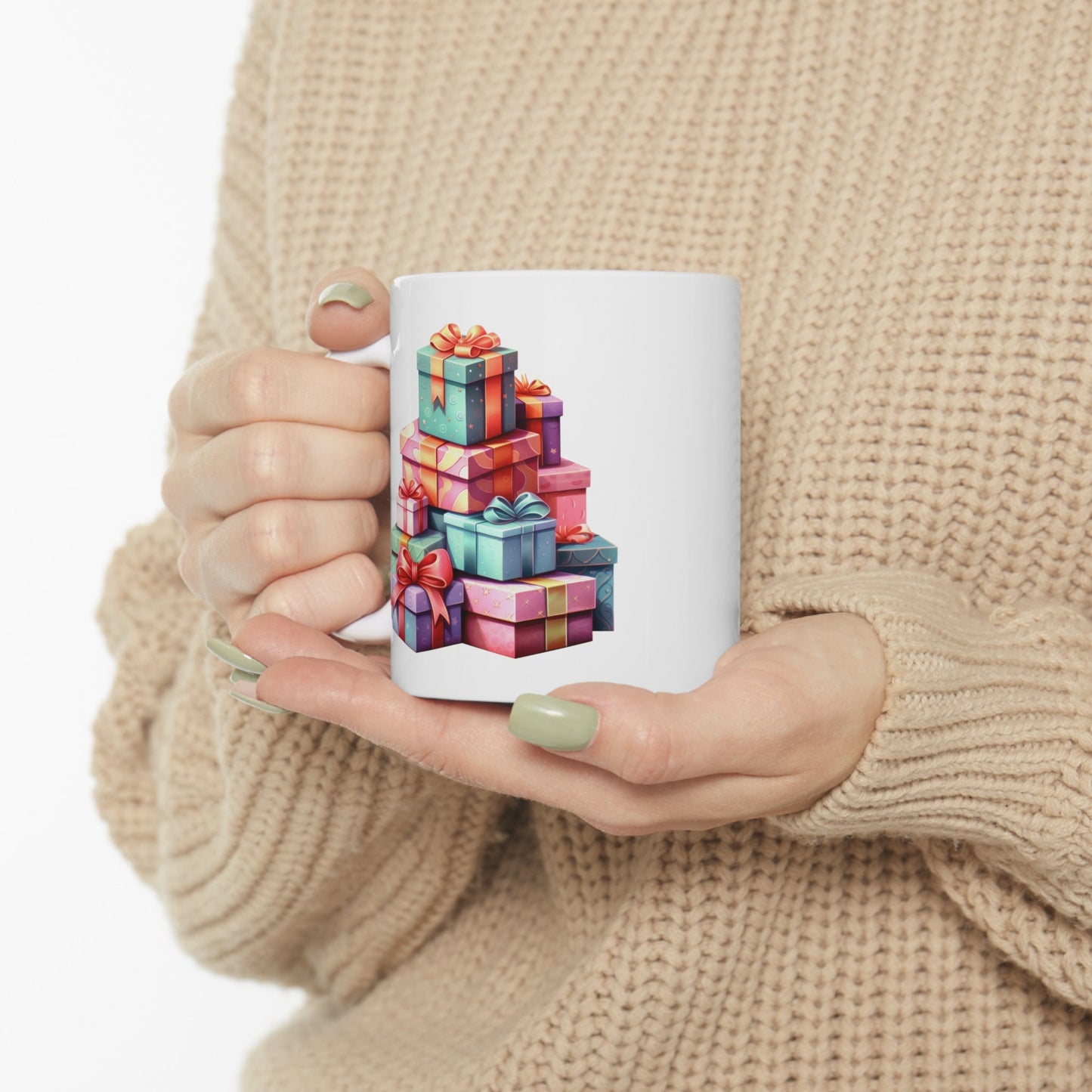 Tower of Presents Christmas Mug, Perfect Holiday Cheer Coffee Mug, Gift Mug for Christmas Spirit, Cute Christmas mugs for Family and friends
