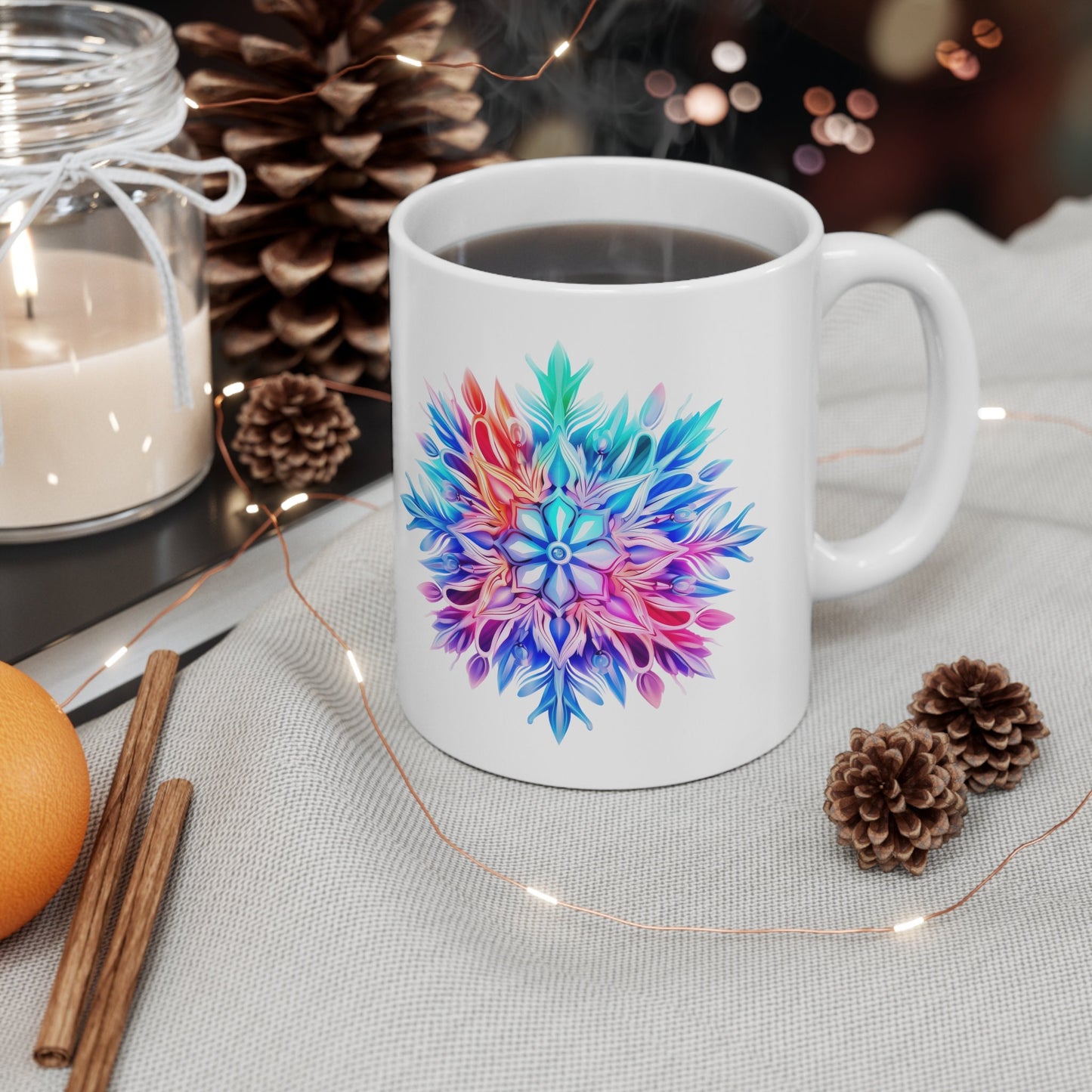 Rainbow Snowflake Christmas Mug, Perfect Holiday Cheer Coffee Mug, Gift Mug for Christmas Spirit, Cute Christmas mugs for Family and friends