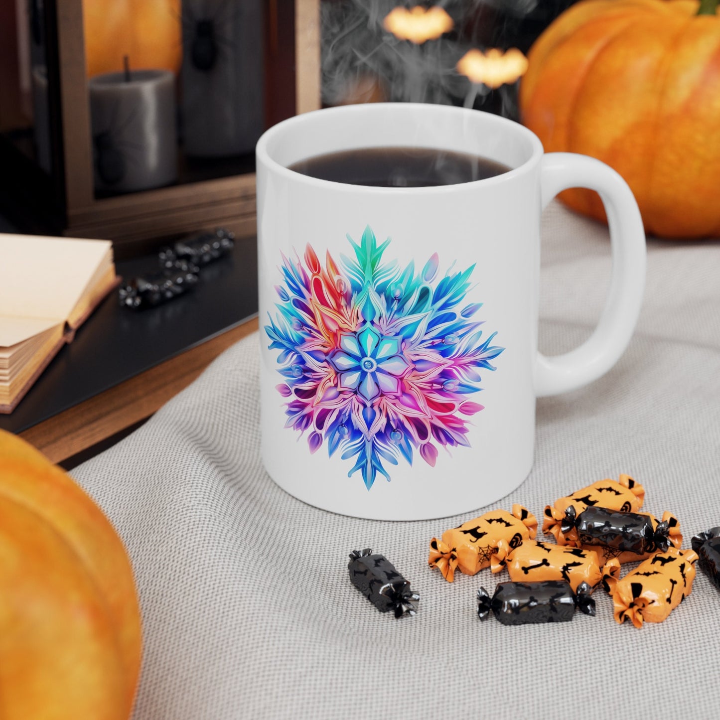 Rainbow Snowflake Christmas Mug, Perfect Holiday Cheer Coffee Mug, Gift Mug for Christmas Spirit, Cute Christmas mugs for Family and friends