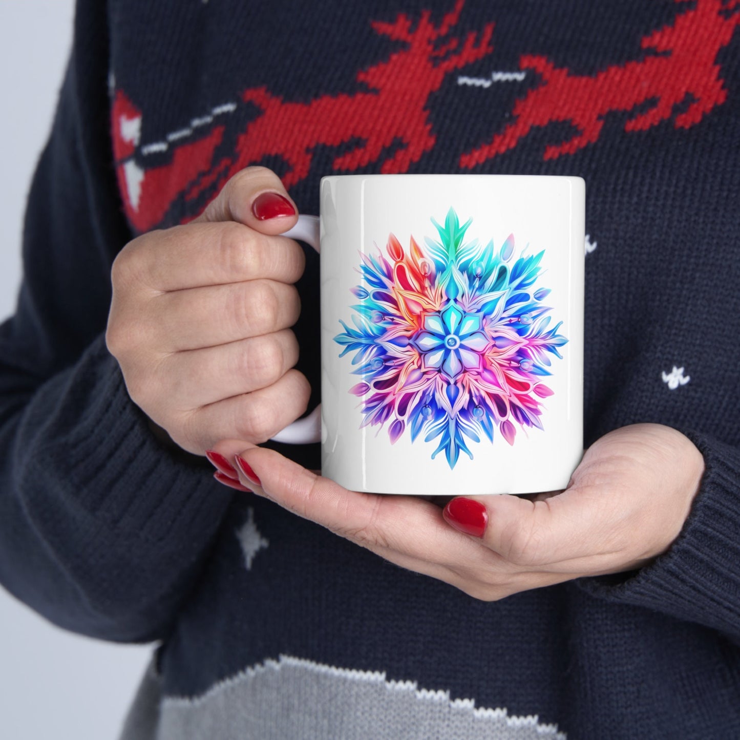 Rainbow Snowflake Christmas Mug, Perfect Holiday Cheer Coffee Mug, Gift Mug for Christmas Spirit, Cute Christmas mugs for Family and friends