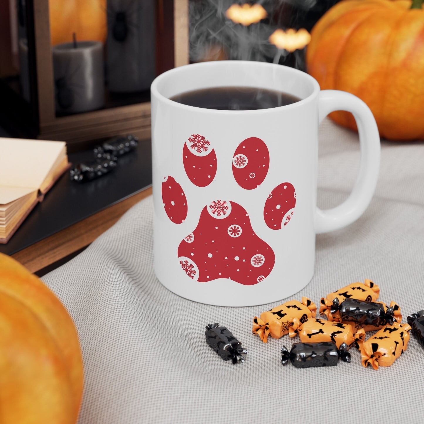 Holiday Paw Print Christmas Mug, Perfect Holiday Cheer Coffee Mug, Gift Mug for Christmas Spirit, Cute Christmas mugs for Family and friends