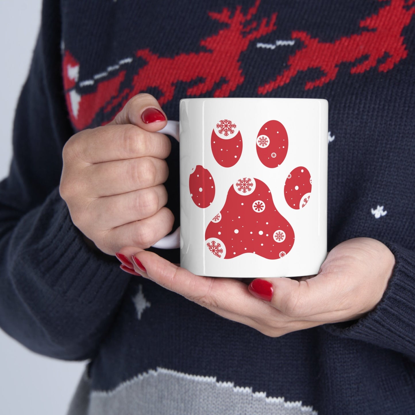 Holiday Paw Print Christmas Mug, Perfect Holiday Cheer Coffee Mug, Gift Mug for Christmas Spirit, Cute Christmas mugs for Family and friends