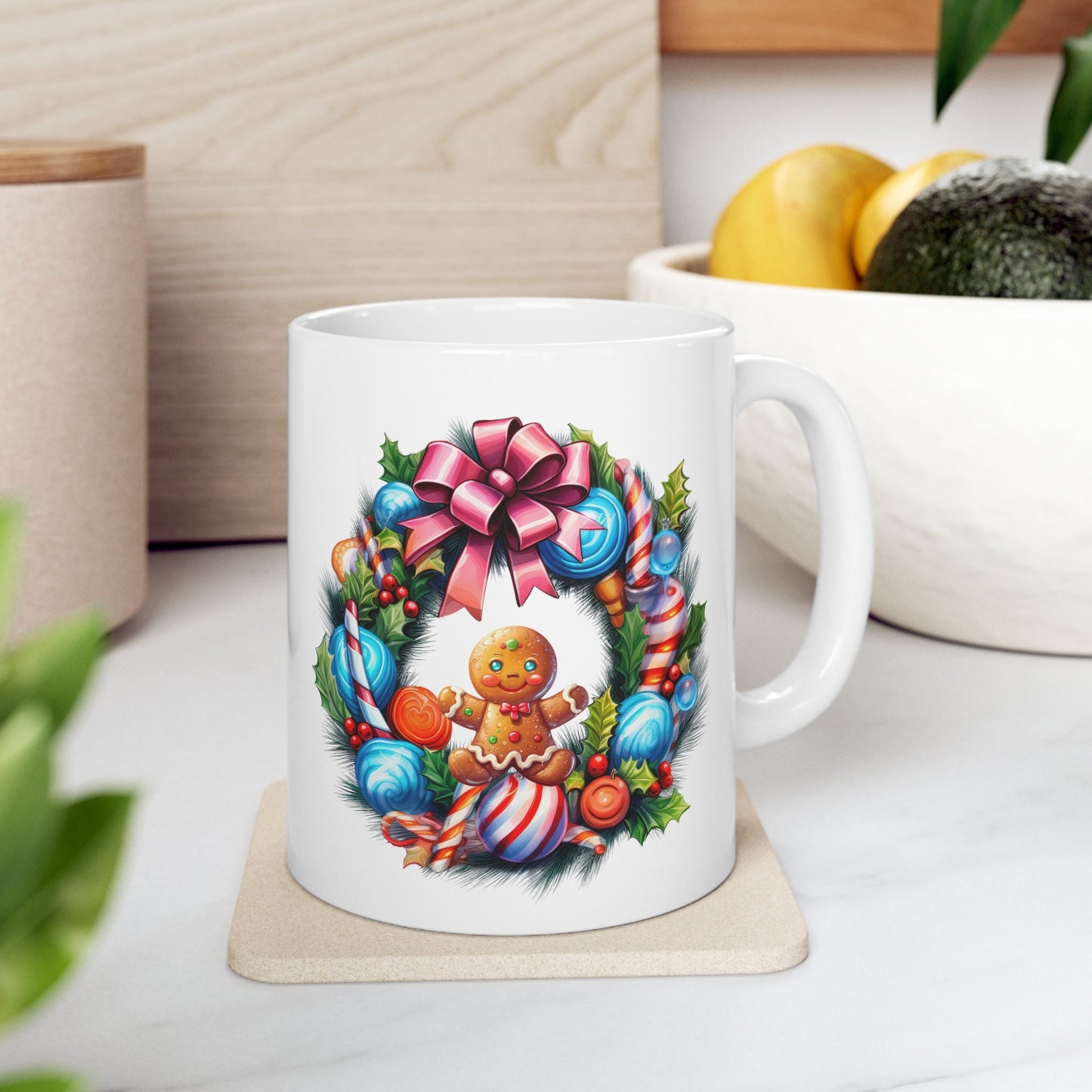 Holiday reef Gingerbread man Mug, Perfect Holiday Cheer Coffee Mug, Gift Mug for Christmas Spirit, Cute Christmas mug for Family and friends