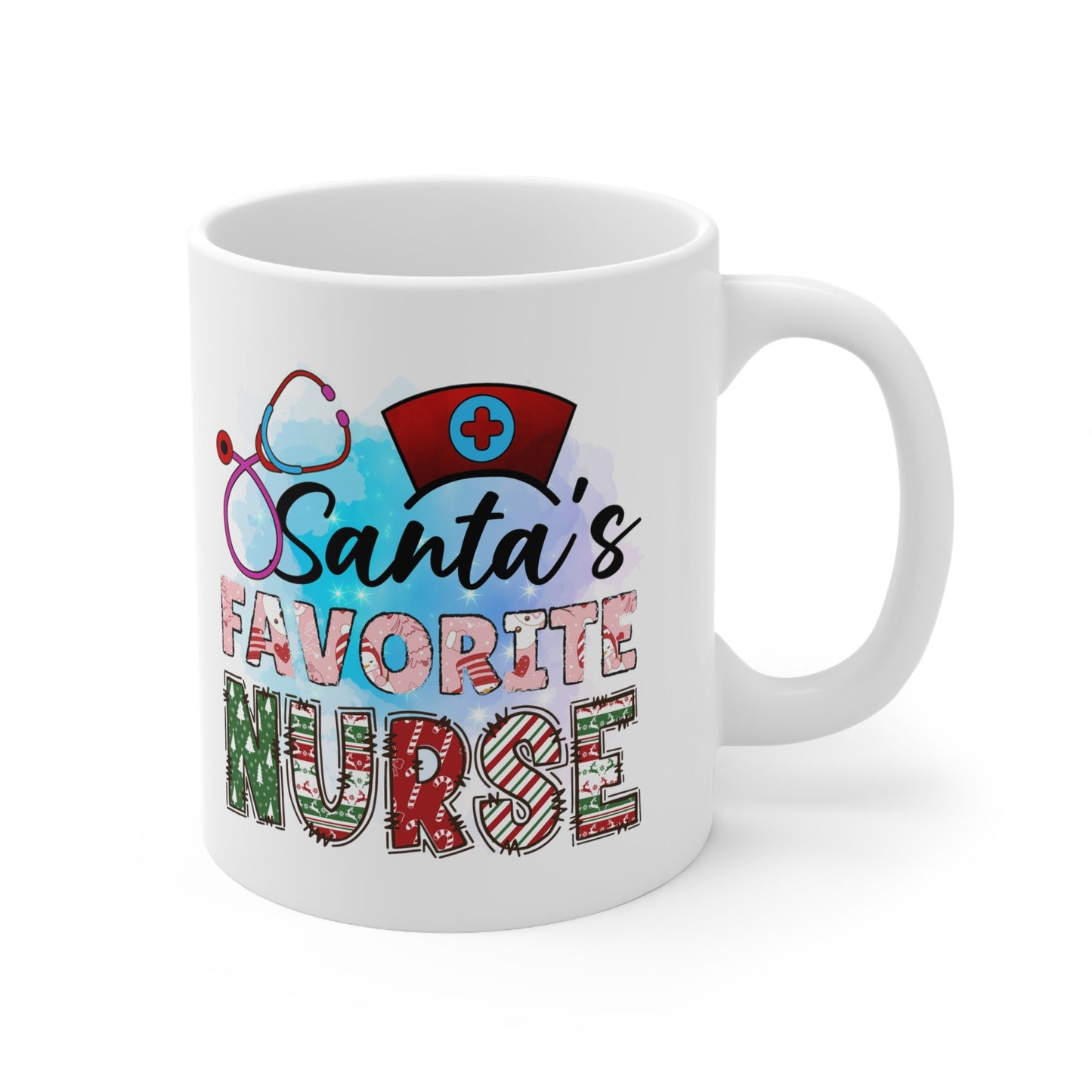 Santa's Favorite Nurse Christmas Mug, Perfect Holiday Cheer Coffee Mug, Gift Mug for Christmas Spirit, Cute X-Mas mug for Family and friends