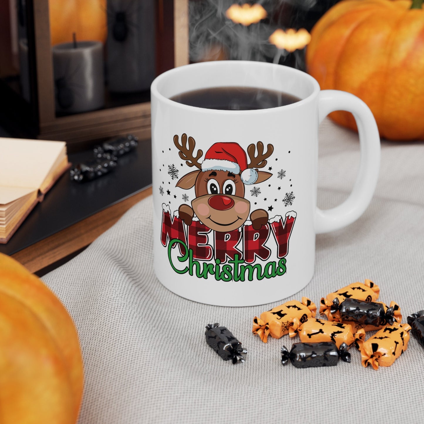 Reindeer Merry Christmas Mug, Perfect Holiday Cheer Coffee Mug, Gift Mug for Christmas Spirit, Cute Christmas mug for Family and friends
