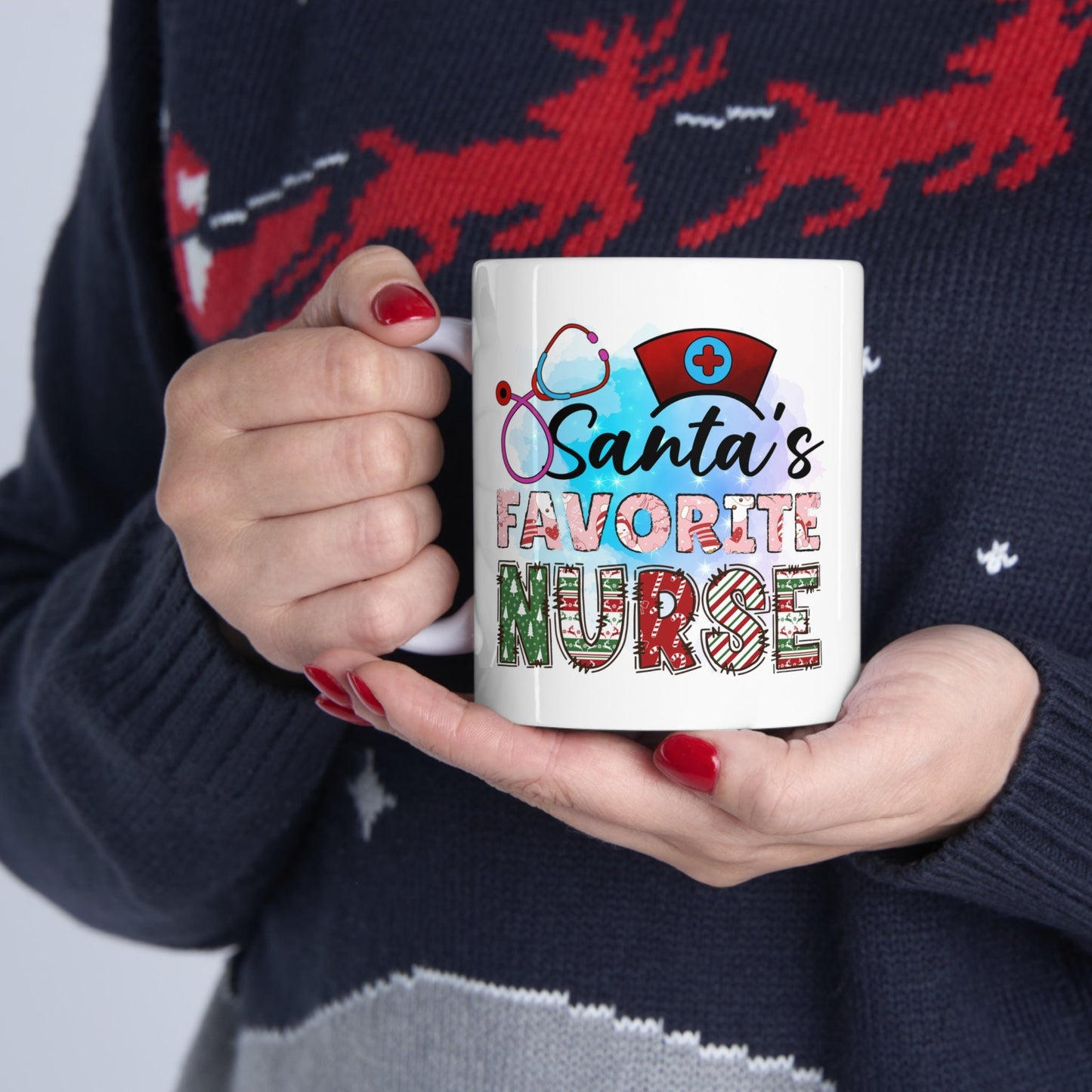 Santa's Favorite Nurse Christmas Mug, Perfect Holiday Cheer Coffee Mug, Gift Mug for Christmas Spirit, Cute X-Mas mug for Family and friends