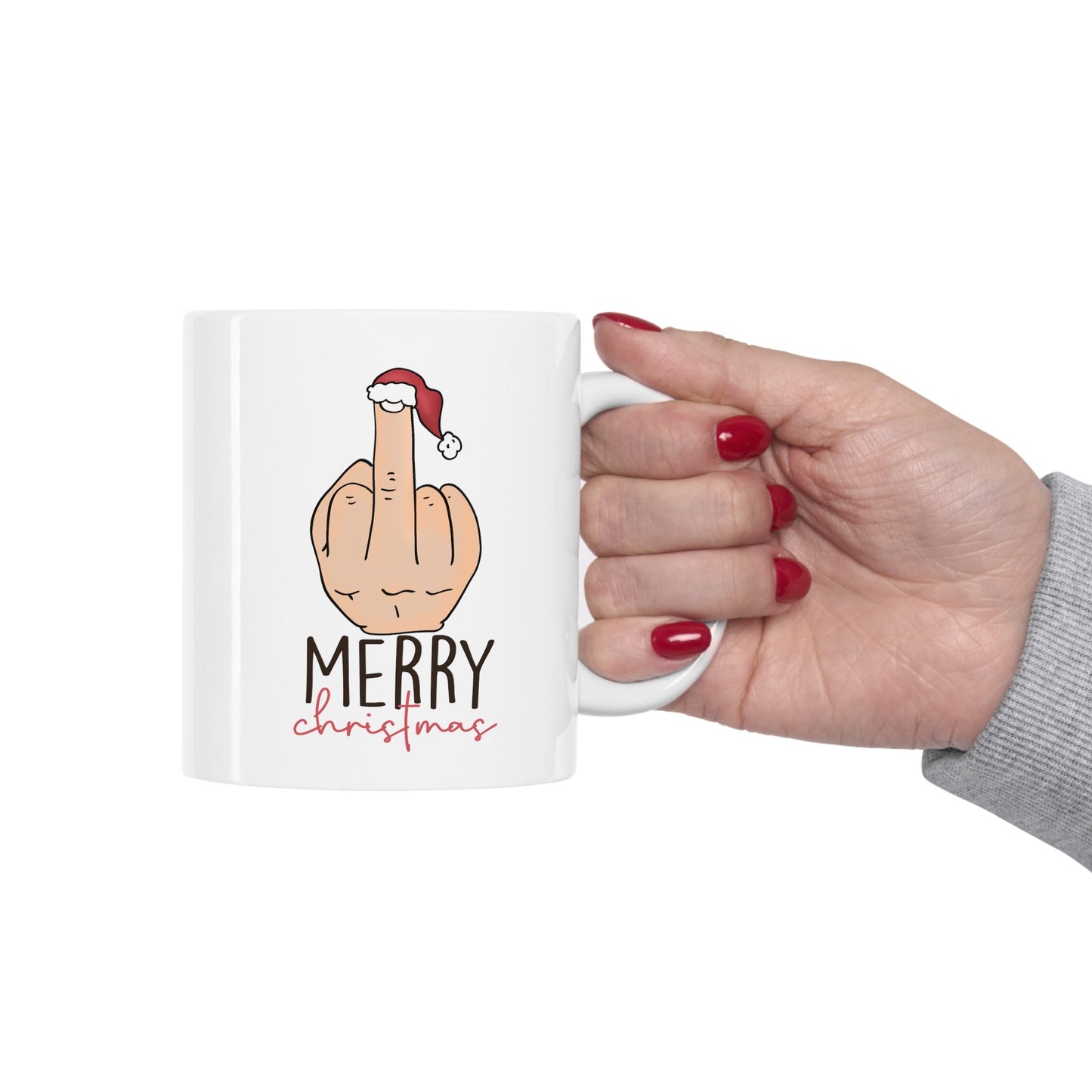 Middle Finger Merry Christmas Mug, Perfect Holiday Cheer Coffee Mug, Gift Mug for Christmas Spirit, Cute X-Mas mug for Family and friends
