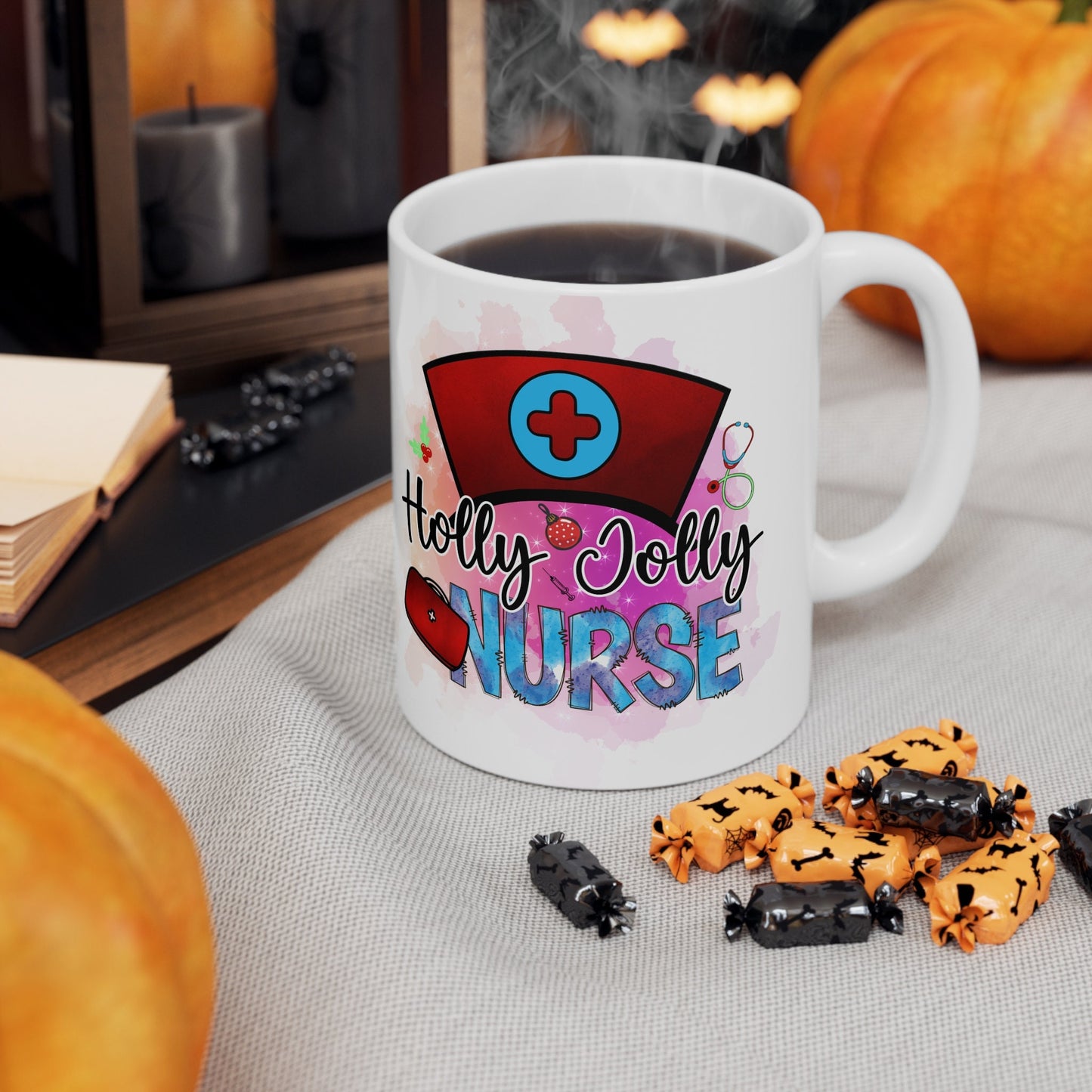 Holly Jolly Nurse Christmas Mug, Perfect Holiday Cheer Coffee Mug, Gift Mug for Christmas Spirit, Cute Christmas mug for Family and friends