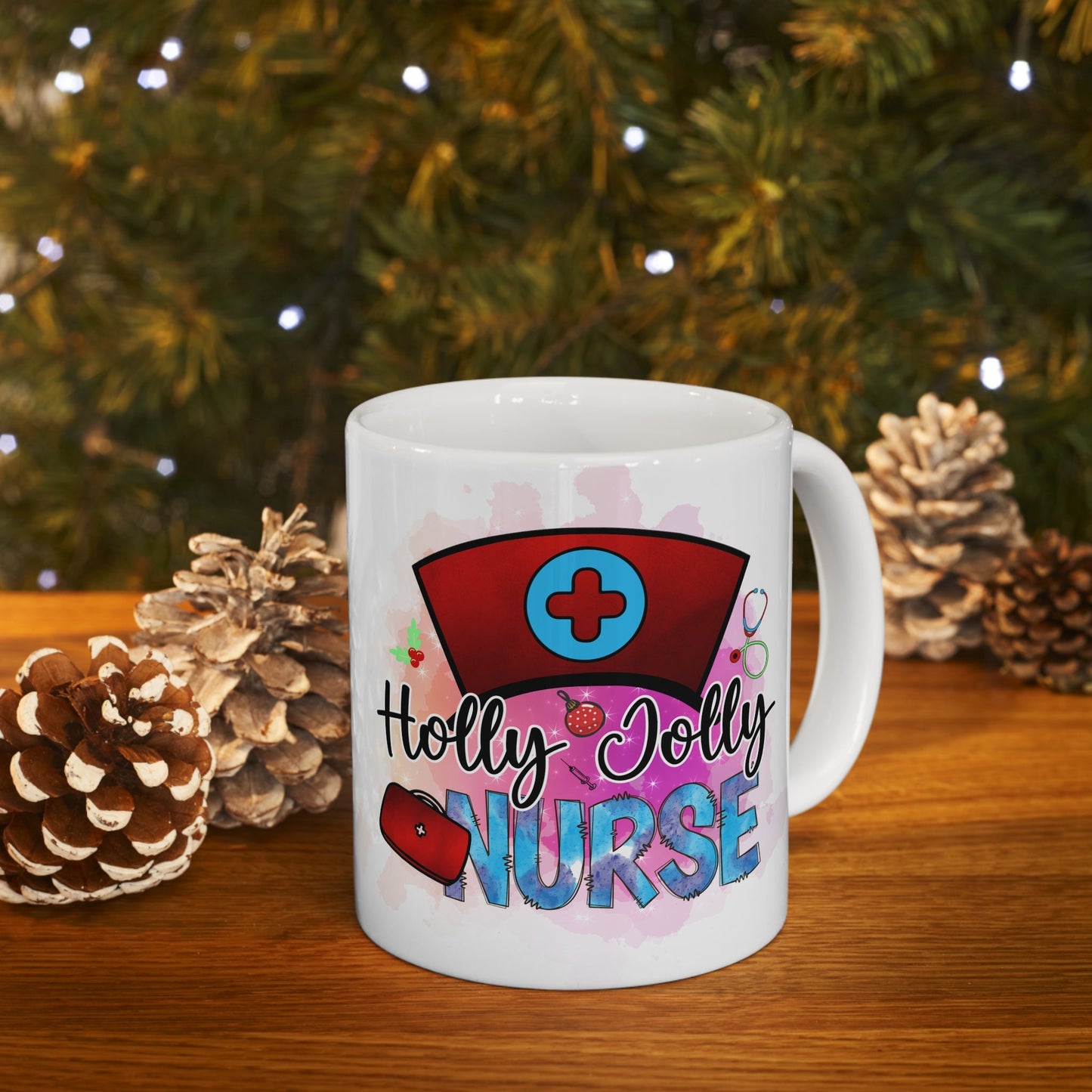 Holly Jolly Nurse Christmas Mug, Perfect Holiday Cheer Coffee Mug, Gift Mug for Christmas Spirit, Cute Christmas mug for Family and friends