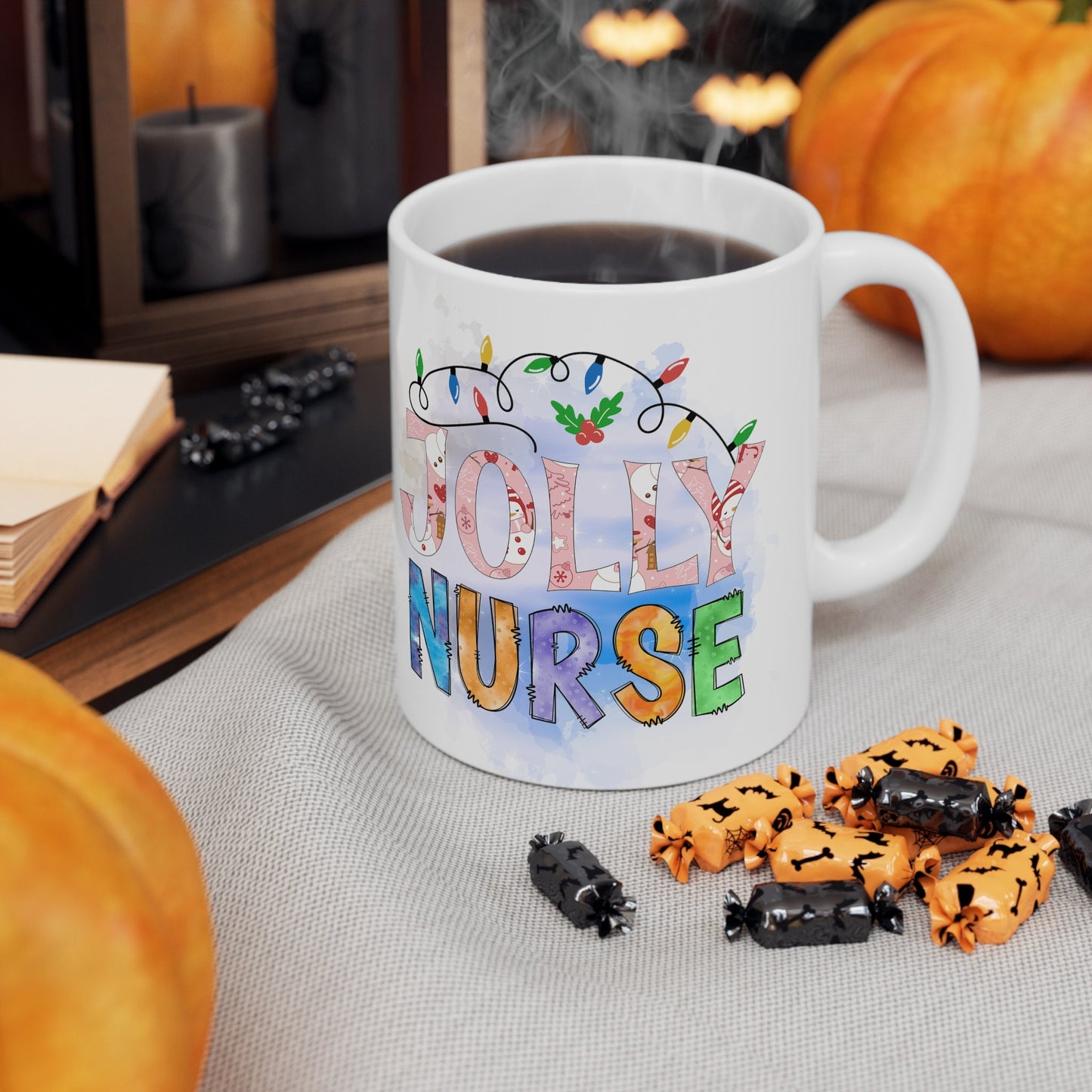 Jolly Nurse Christmas Mug, Perfect Holiday Cheer Coffee Mug, Gift Mug for Christmas Spirit, Cute X-Mas mug for Family and friends