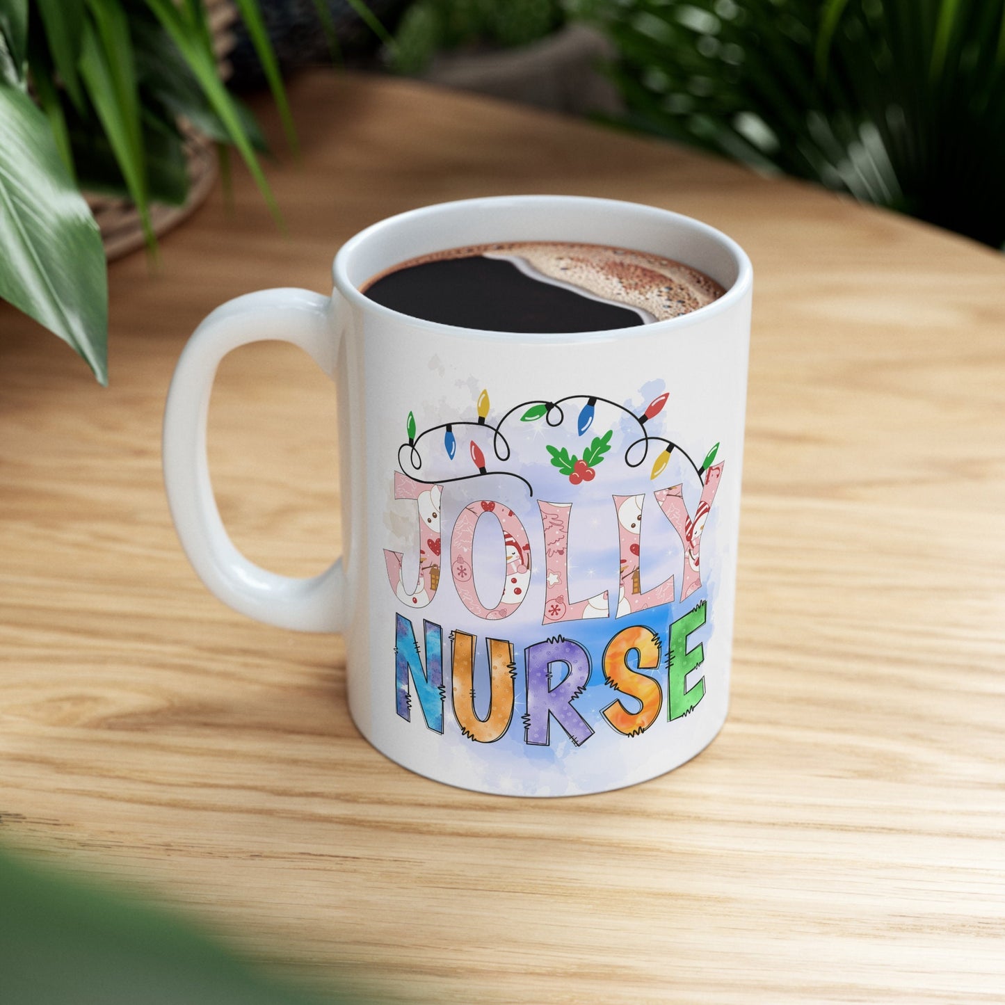 Jolly Nurse Christmas Mug, Perfect Holiday Cheer Coffee Mug, Gift Mug for Christmas Spirit, Cute X-Mas mug for Family and friends