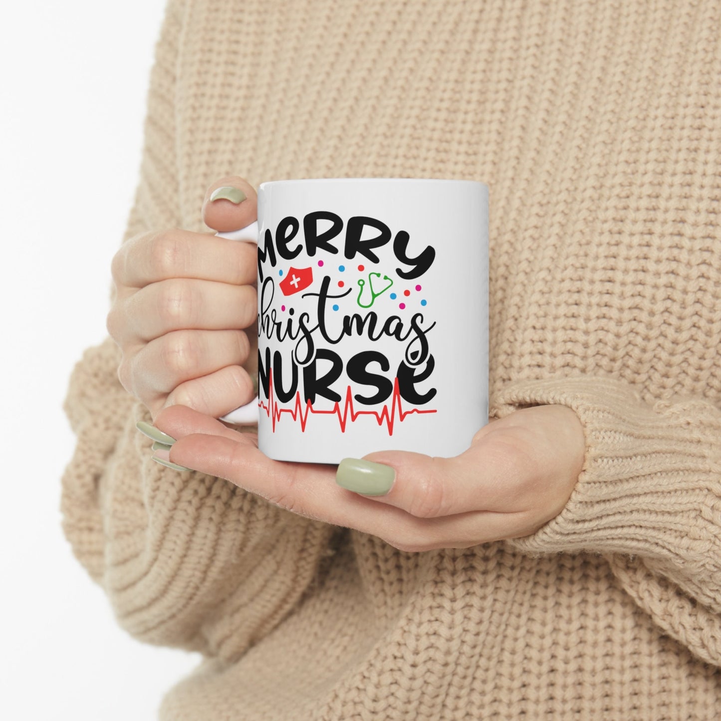 Merry Christmas Nurse Christmas Mug, Perfect Holiday Cheer Coffee Mug, Gift Mug for Christmas Spirit, Cute X-Mas mug for Family and friends