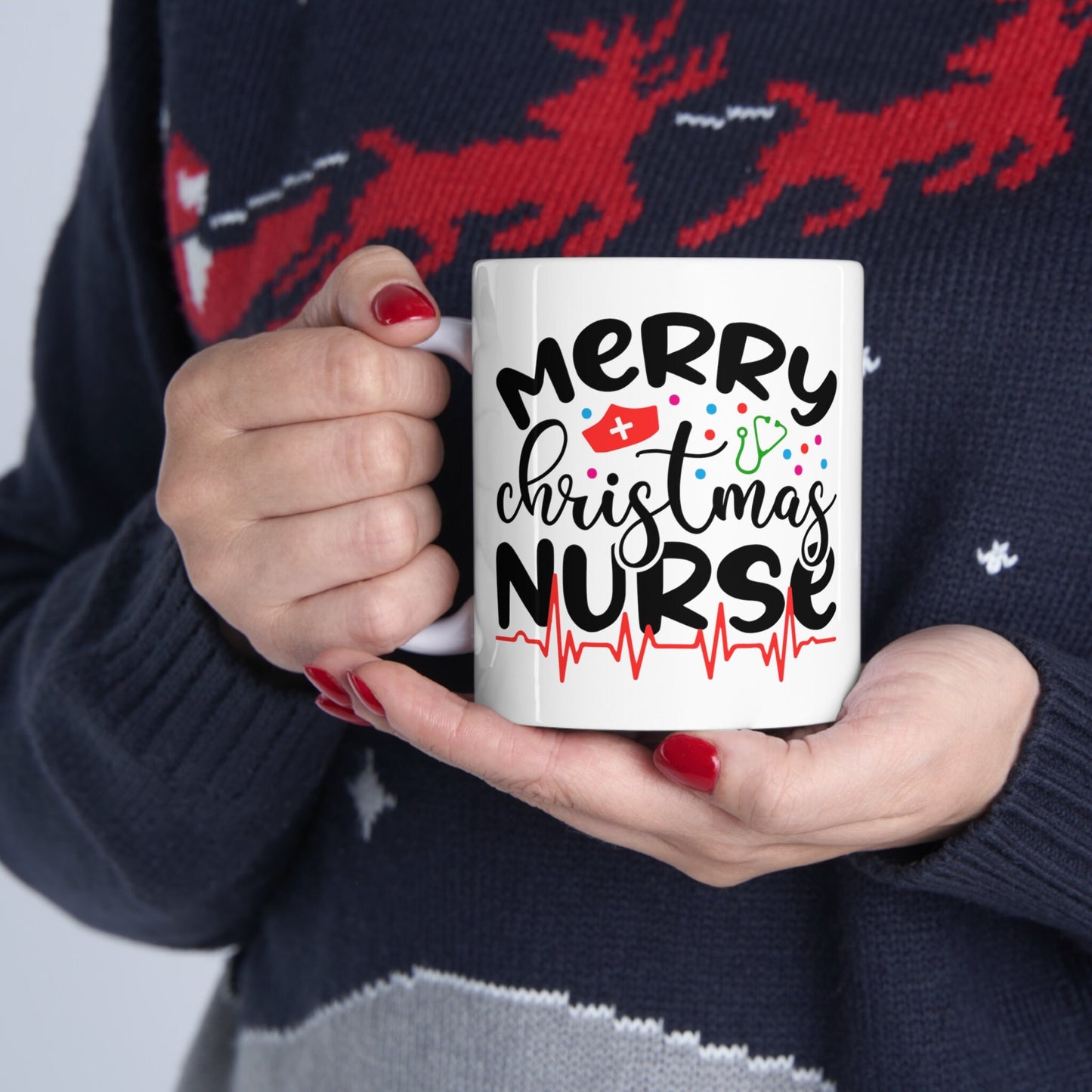 Merry Christmas Nurse Christmas Mug, Perfect Holiday Cheer Coffee Mug, Gift Mug for Christmas Spirit, Cute X-Mas mug for Family and friends
