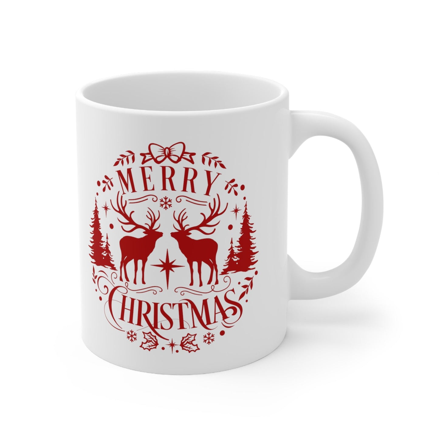 Merry Christmas Deer Christmas Mug, Perfect Holiday Cheer Coffee Mug, Gift Mug for Christmas Spirit, Cute X-Mas mug for Family and friends