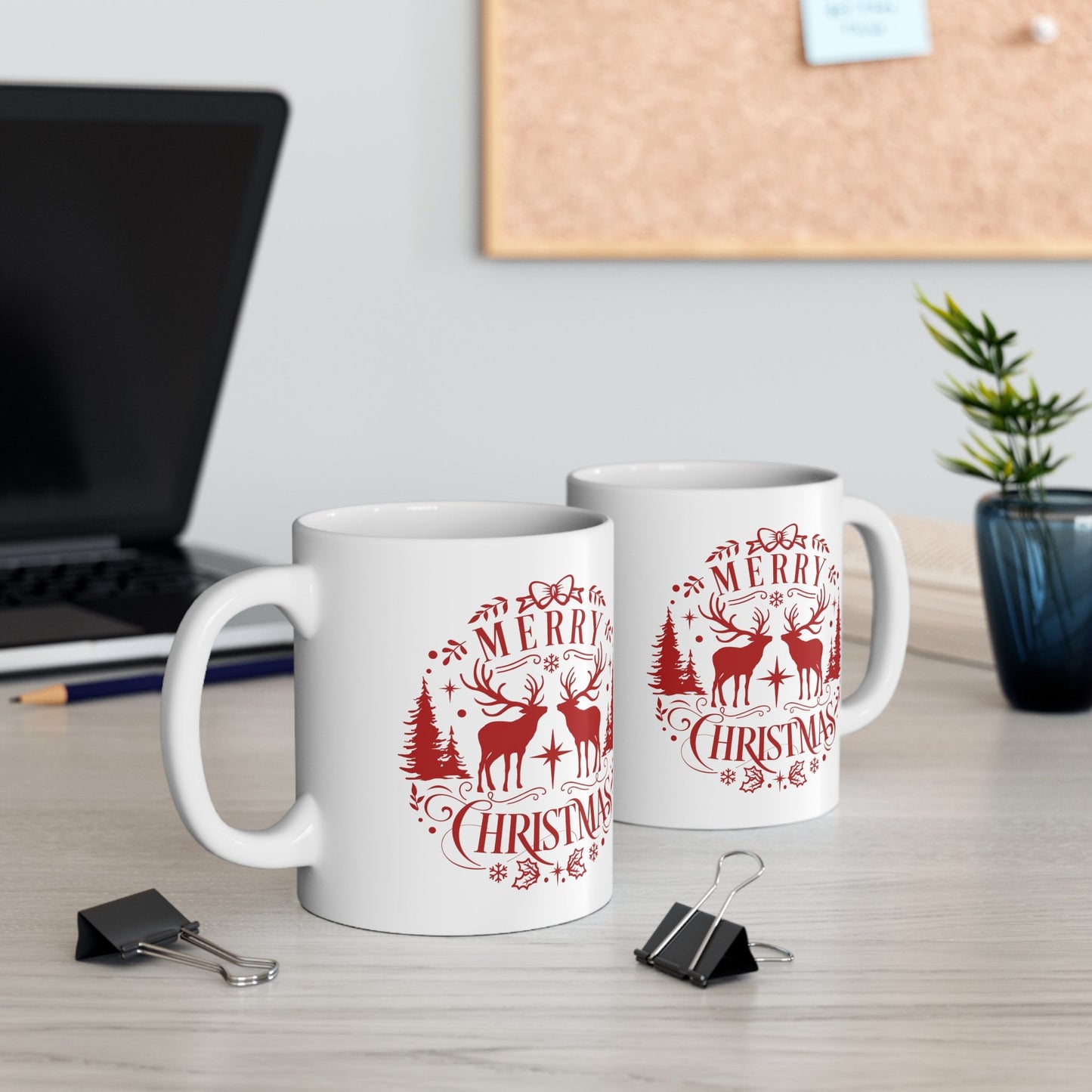 Merry Christmas Deer Christmas Mug, Perfect Holiday Cheer Coffee Mug, Gift Mug for Christmas Spirit, Cute X-Mas mug for Family and friends