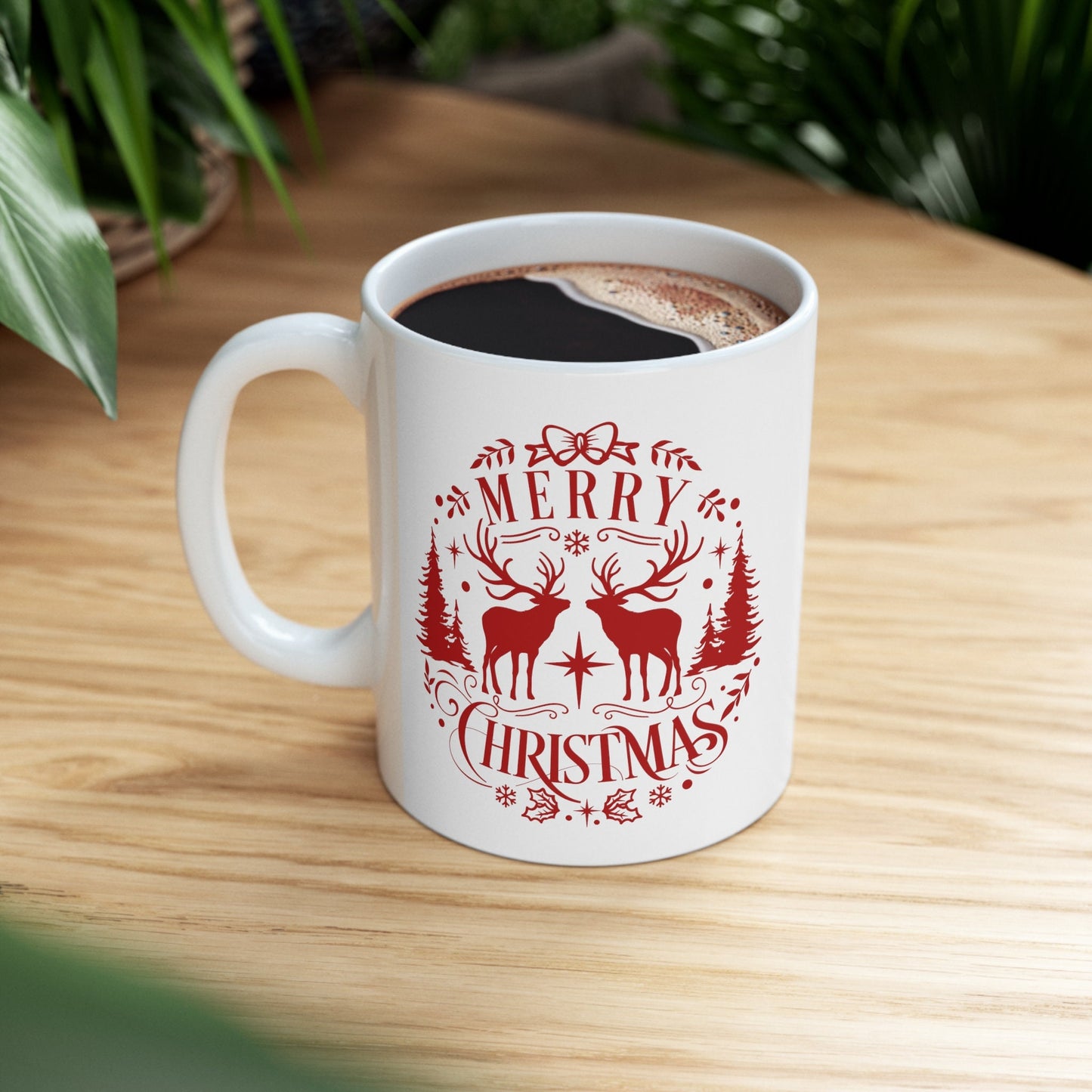 Merry Christmas Deer Christmas Mug, Perfect Holiday Cheer Coffee Mug, Gift Mug for Christmas Spirit, Cute X-Mas mug for Family and friends