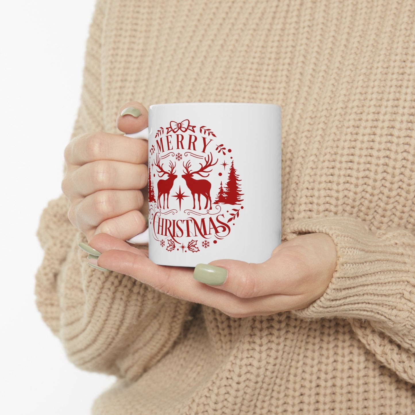 Merry Christmas Deer Christmas Mug, Perfect Holiday Cheer Coffee Mug, Gift Mug for Christmas Spirit, Cute X-Mas mug for Family and friends