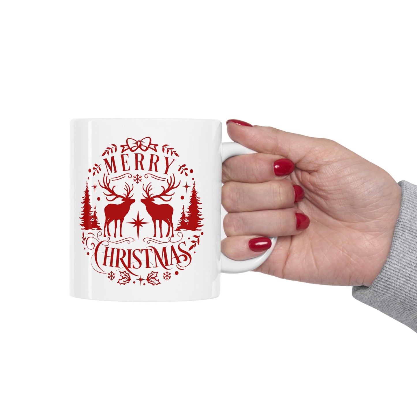 Merry Christmas Deer Christmas Mug, Perfect Holiday Cheer Coffee Mug, Gift Mug for Christmas Spirit, Cute X-Mas mug for Family and friends