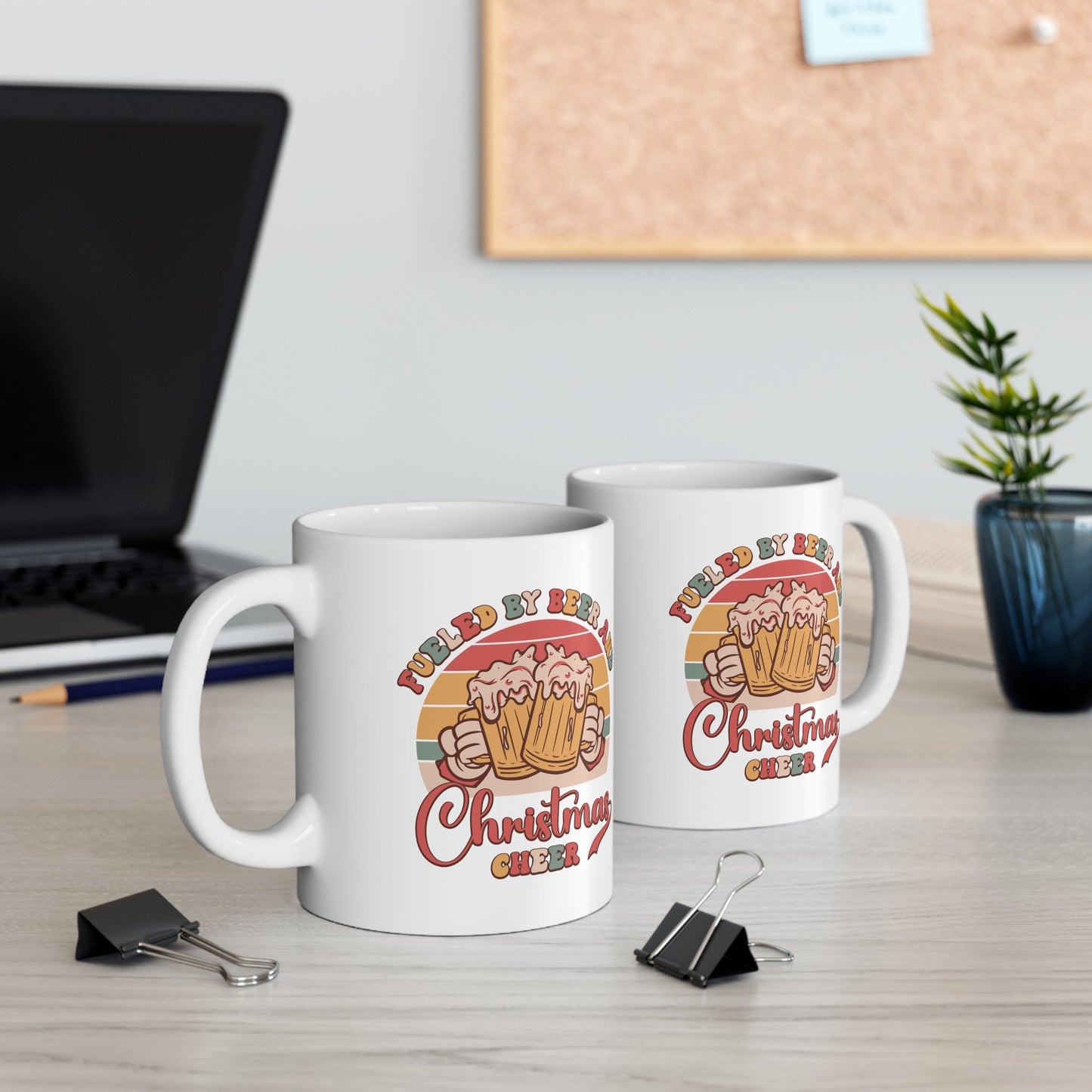 Fueled by Beer Christmas Mug, Perfect Holiday Cheer Coffee Mug, Gift Mug for Christmas Spirit, Cute X-Mas mug for Family and friends