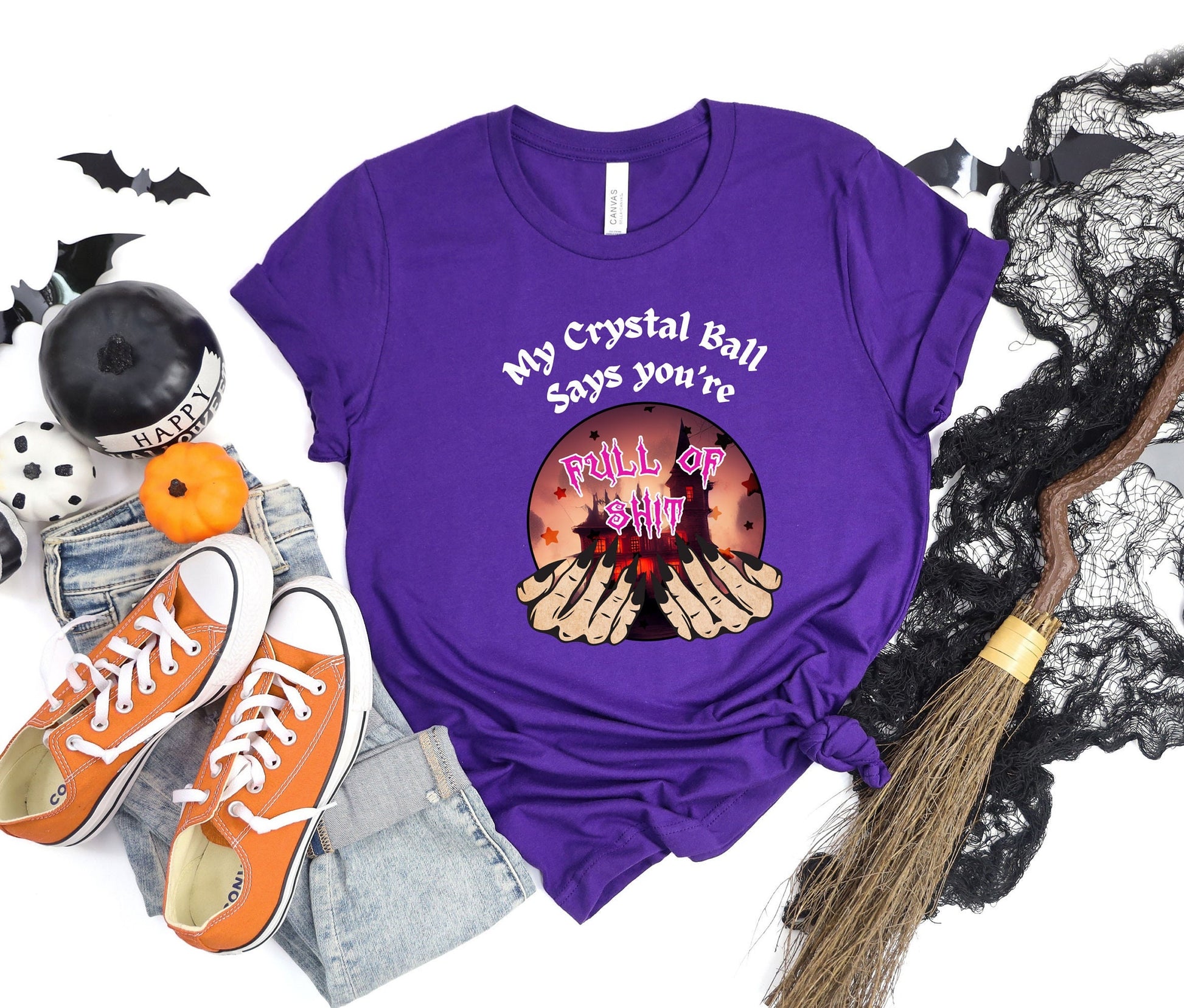 Hilarious crystal ball T shirt sure to get laughs and smiles. Funny Design of My crystal ball says you're full of Shit. Great gift for psychics, mystic, gypsies or anyone with a sense of humor. Get yours Today at www.scorpiontees.etsy.com