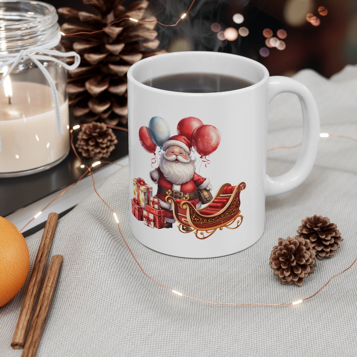 Santa Presents and Sleigh Christmas Mug, Perfect Holiday Cheer Coffee Mug, Gift Mug for X-Mas Spirit, Cute X-Mas mug for Family and friends