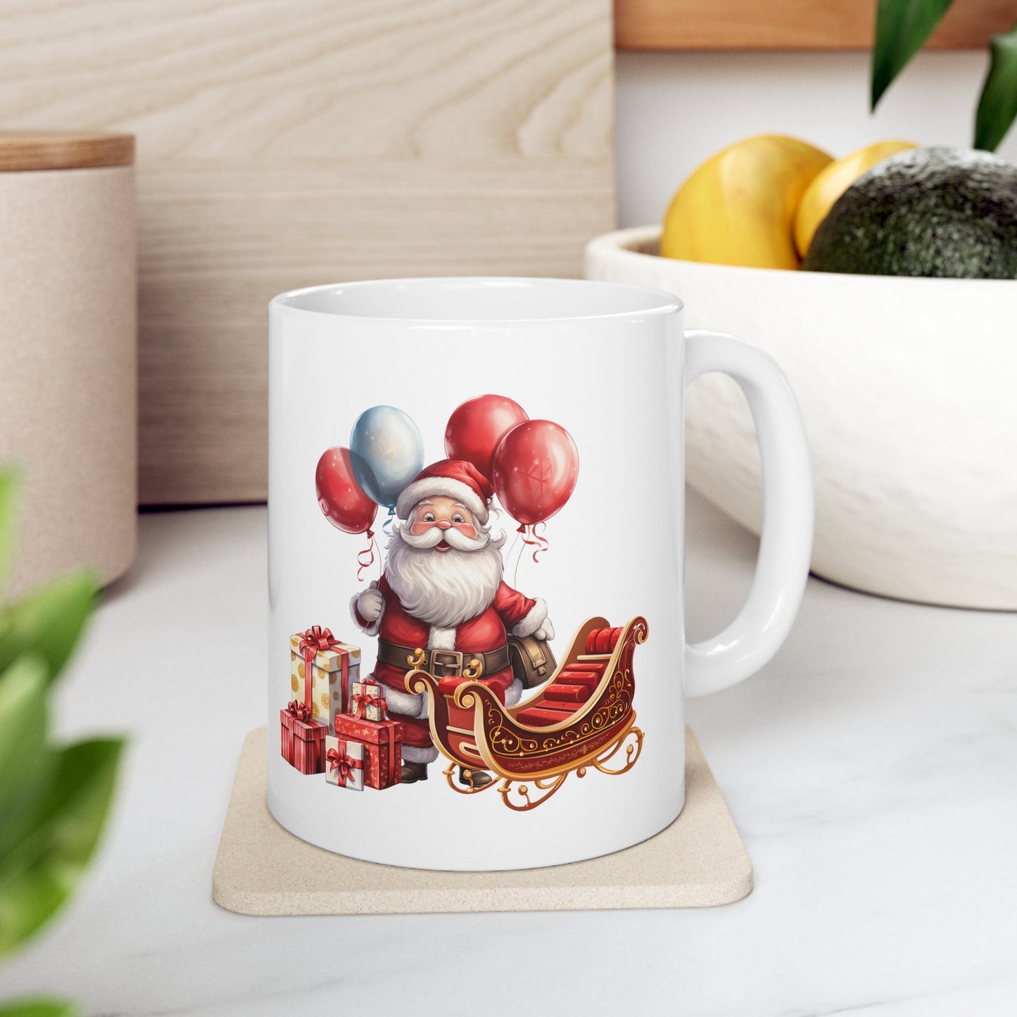 Santa Presents and Sleigh Christmas Mug, Perfect Holiday Cheer Coffee Mug, Gift Mug for X-Mas Spirit, Cute X-Mas mug for Family and friends