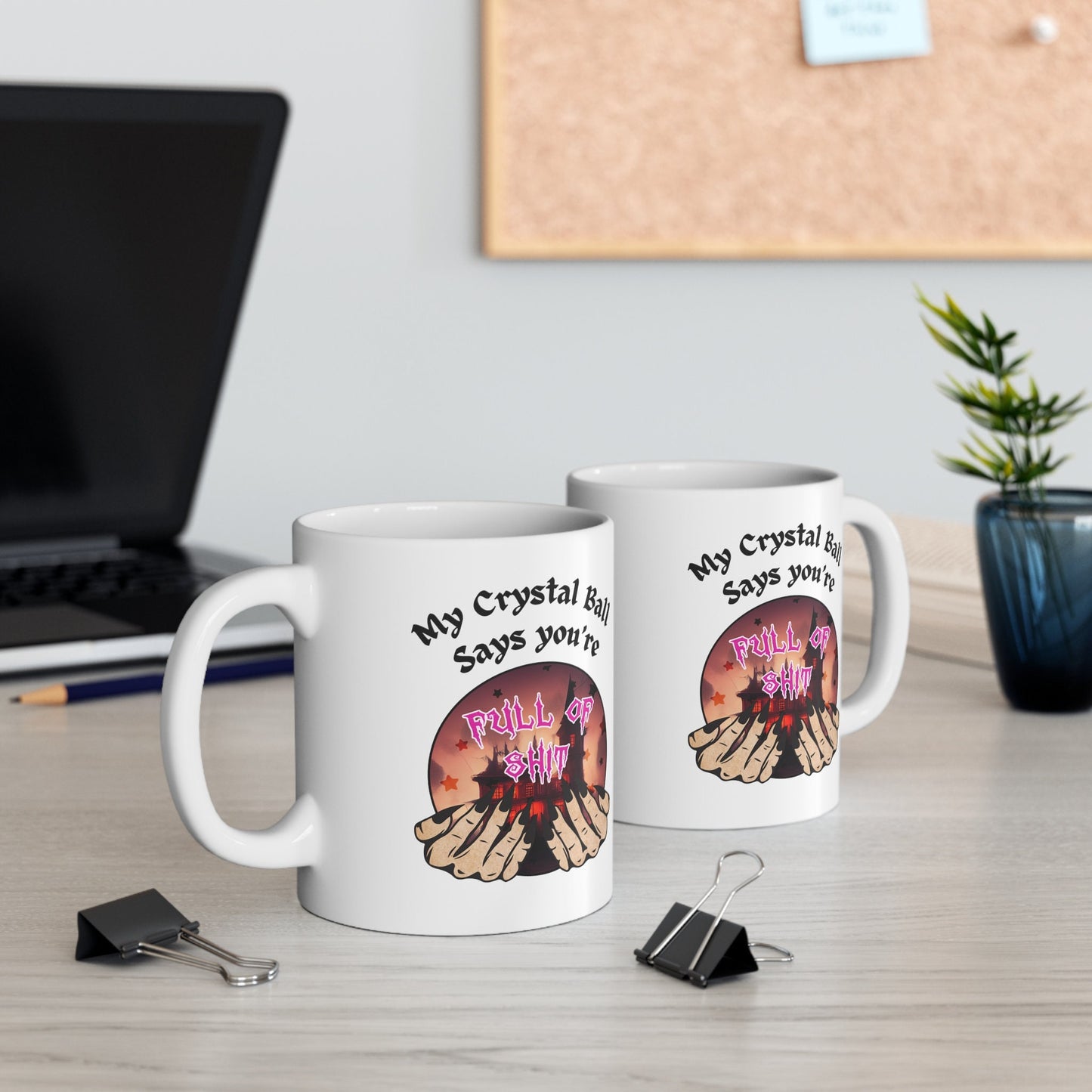 Crystal Ball Wisdom: Full of Shit Graphic Mug with Hands Holding Crystal Ball Image, Supernatural mystic lovers funny Mug
