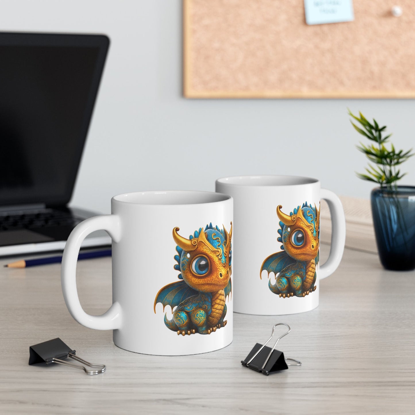 Golden Blue Adorable Baby Dragon Coffee Mug, Heart of a Dragon Mug, White Ceramic Mug for Dragon Lovers, Gift Mug for your Dragon Spirit
