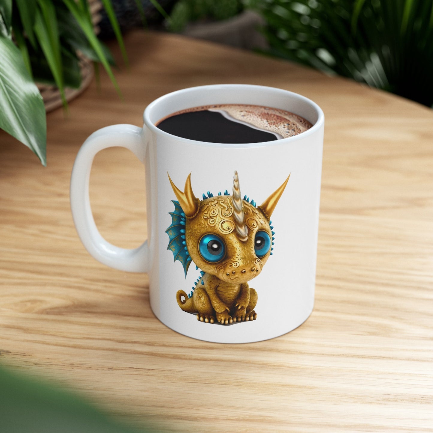 Golden Blue Adorable Baby Dragon Coffee Mug, Heart of a Dragon Mug, White Ceramic Mug for Dragon Lovers, Gift Mug for your Dragon Spirit