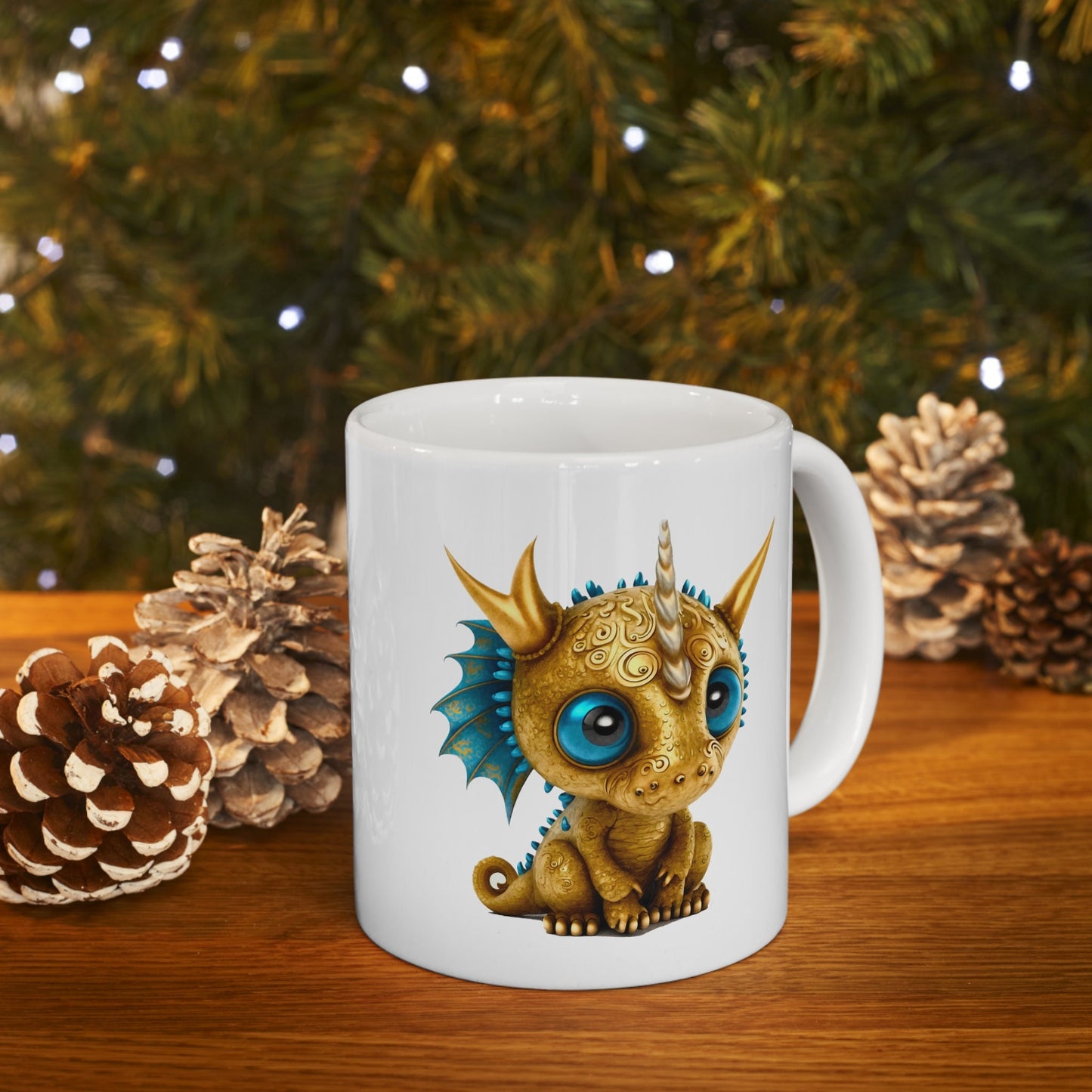 Golden Blue Adorable Baby Dragon Coffee Mug, Heart of a Dragon Mug, White Ceramic Mug for Dragon Lovers, Gift Mug for your Dragon Spirit