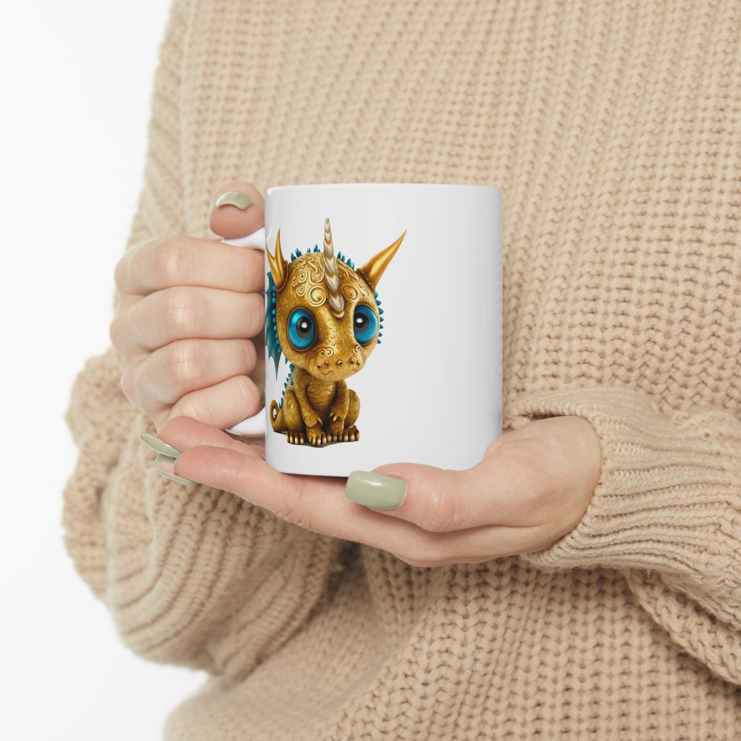 Golden Blue Adorable Baby Dragon Coffee Mug, Heart of a Dragon Mug, White Ceramic Mug for Dragon Lovers, Gift Mug for your Dragon Spirit