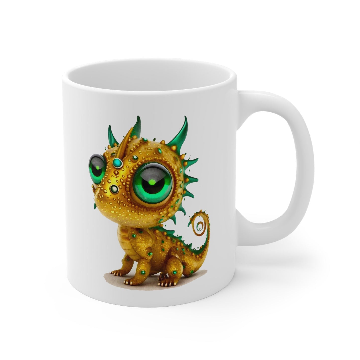 Golden Green Adorable Baby Dragon Coffee Mug, Heart of a Dragon Mug, White Ceramic Mug for Dragon Lovers, Gift Mug for your Dragon Spirit