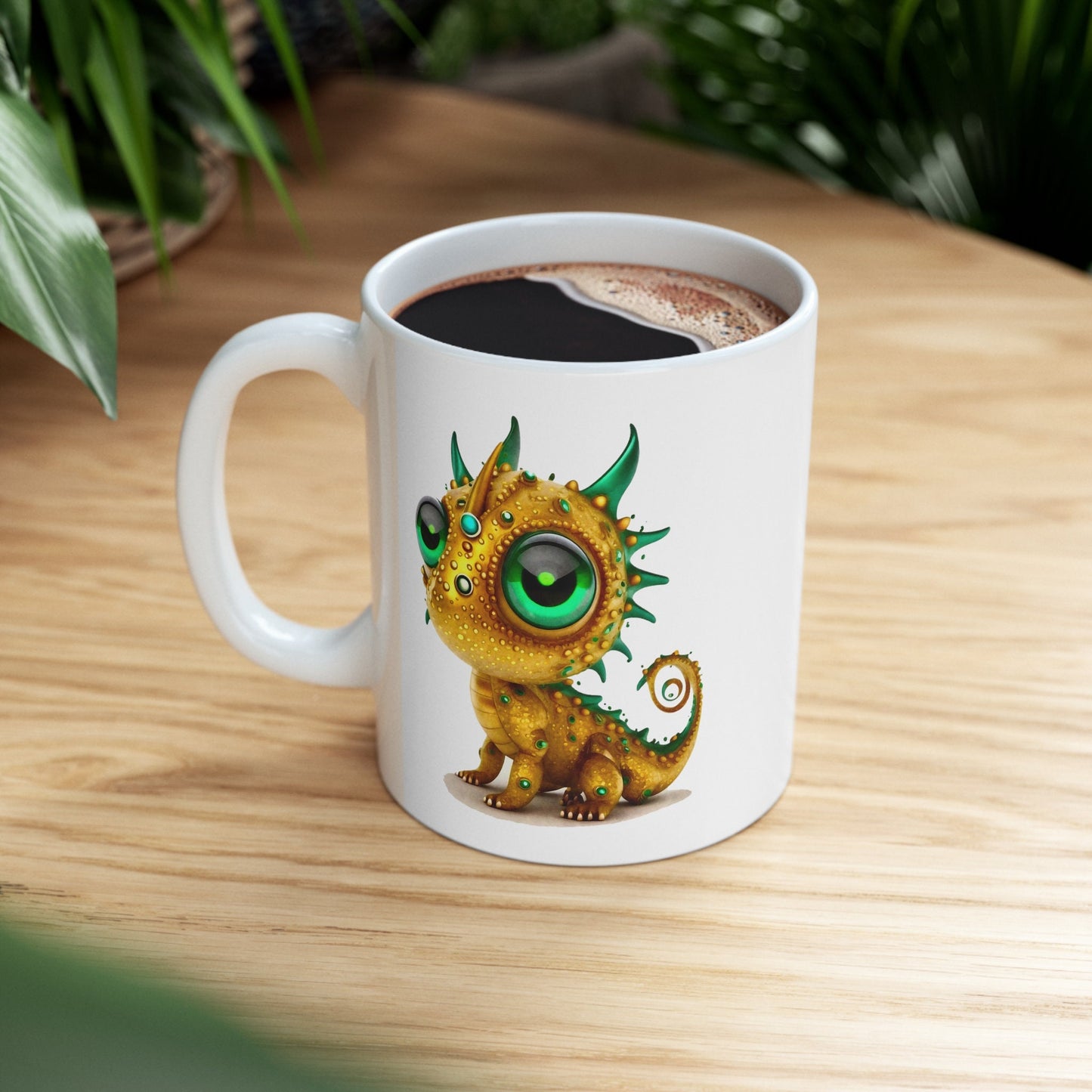 Golden Green Adorable Baby Dragon Coffee Mug, Heart of a Dragon Mug, White Ceramic Mug for Dragon Lovers, Gift Mug for your Dragon Spirit