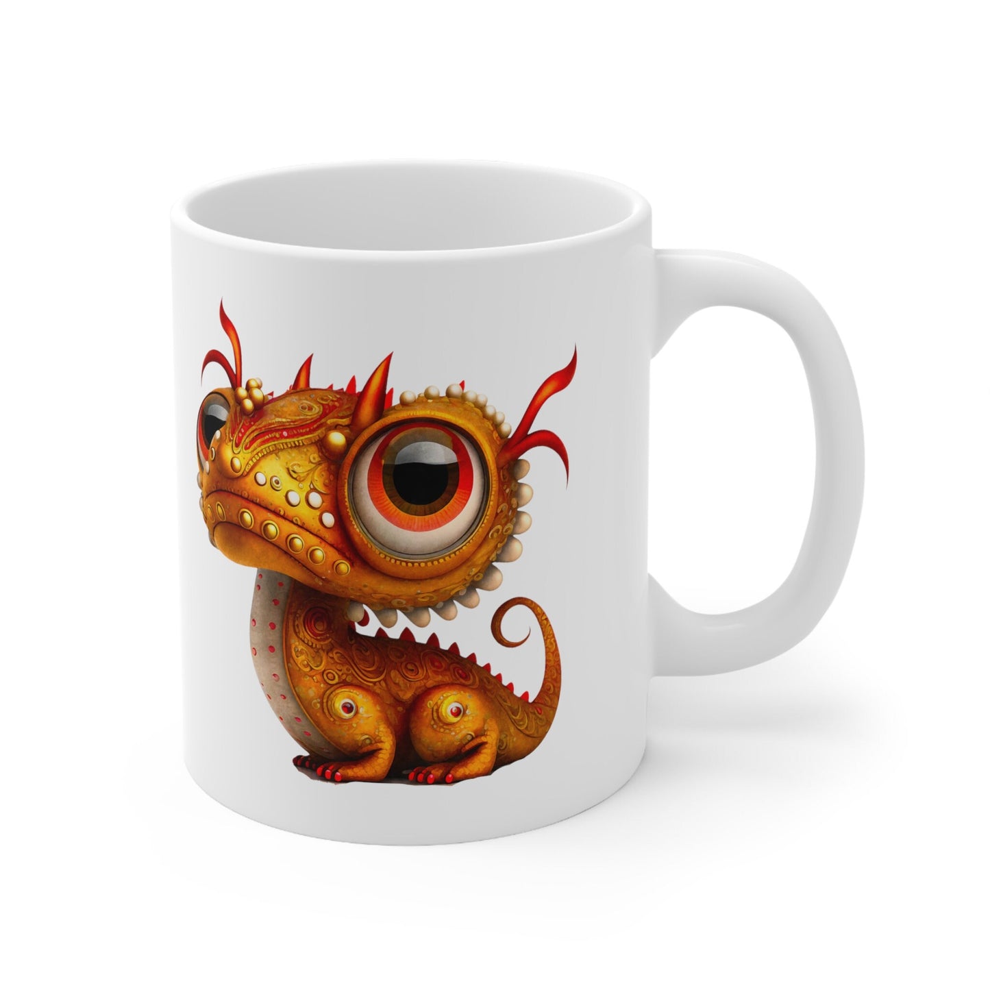 Orange Ruby red Adorable Baby Dragon Coffee Mug, Heart of a Dragon Mug, White Ceramic Mug for Dragon Lovers, Gift Mug for your Dragon Spirit