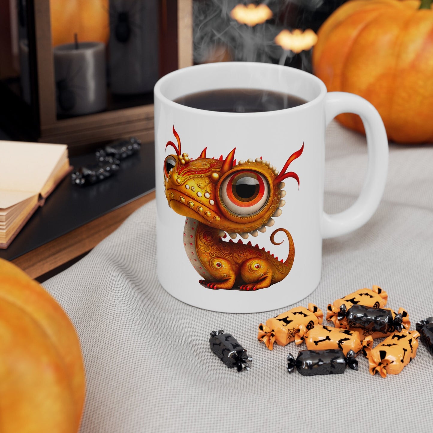 Orange Ruby red Adorable Baby Dragon Coffee Mug, Heart of a Dragon Mug, White Ceramic Mug for Dragon Lovers, Gift Mug for your Dragon Spirit