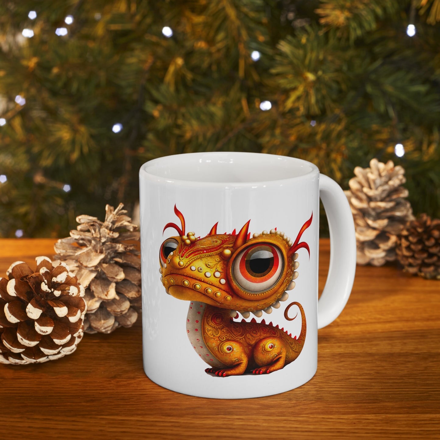 Orange Ruby red Adorable Baby Dragon Coffee Mug, Heart of a Dragon Mug, White Ceramic Mug for Dragon Lovers, Gift Mug for your Dragon Spirit