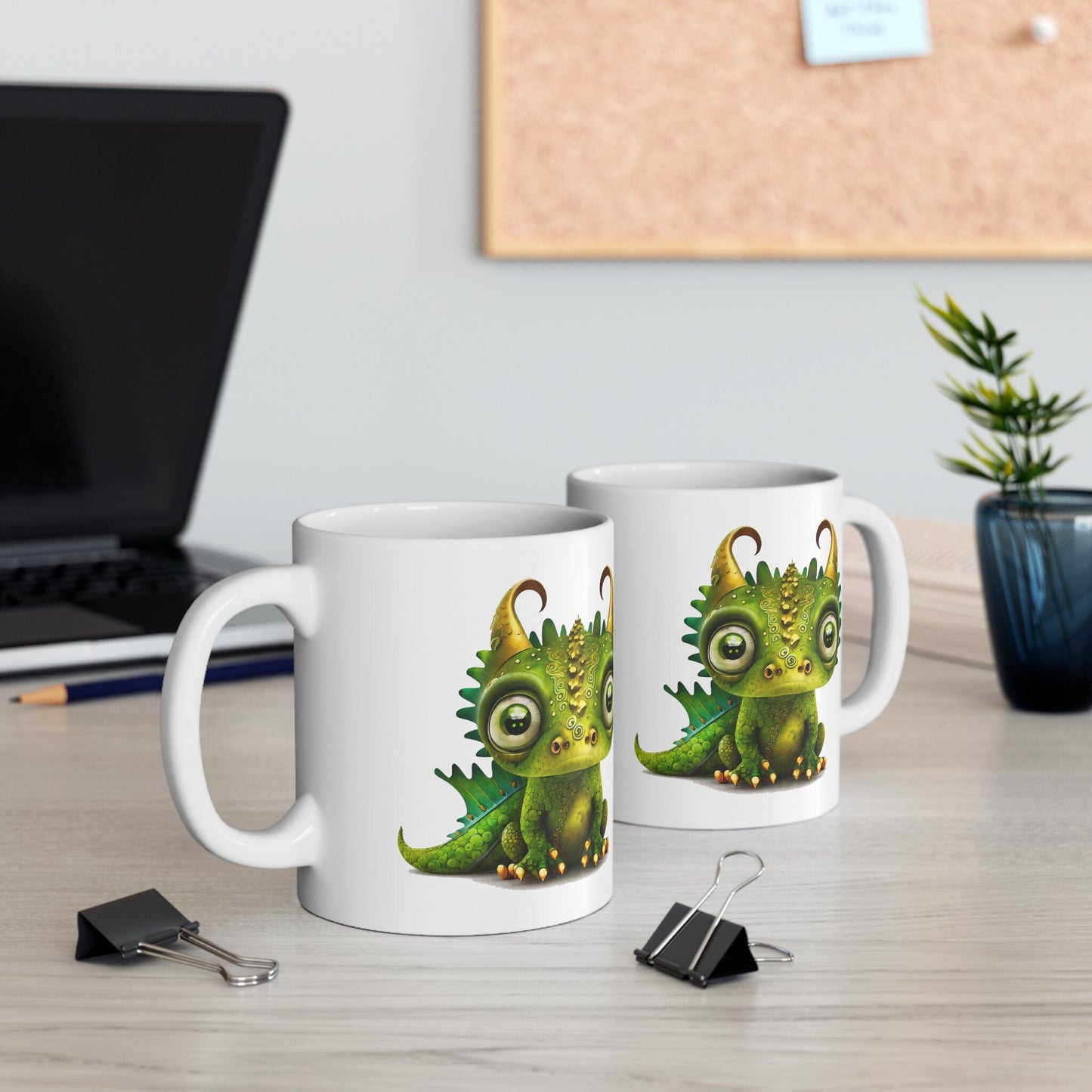 Golden Green Adorable Baby Dragon Coffee Mug, Heart of a Dragon Mug, White Ceramic Mug for Dragon Lovers, Gift Mug for your Dragon Spirit