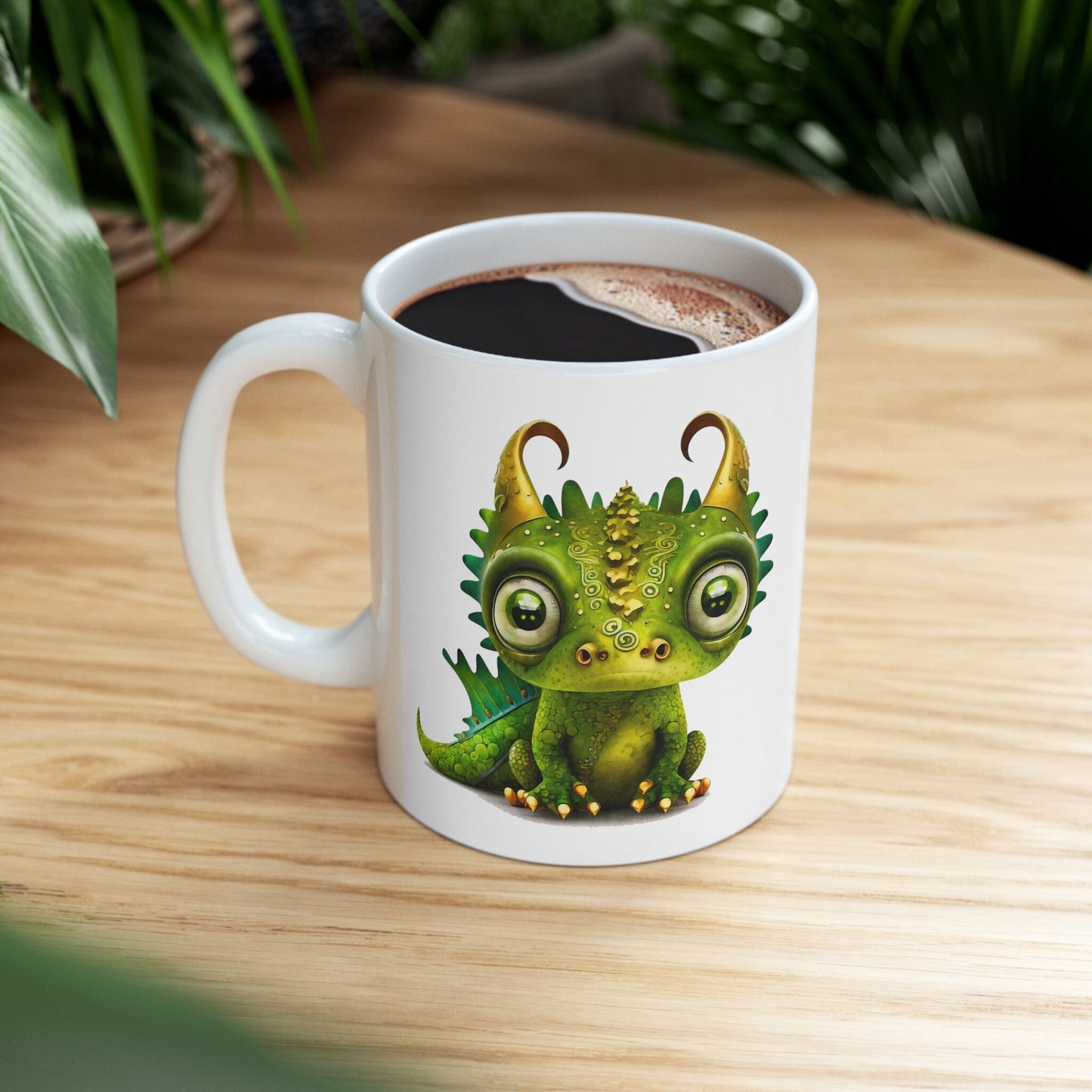Golden Green Adorable Baby Dragon Coffee Mug, Heart of a Dragon Mug, White Ceramic Mug for Dragon Lovers, Gift Mug for your Dragon Spirit
