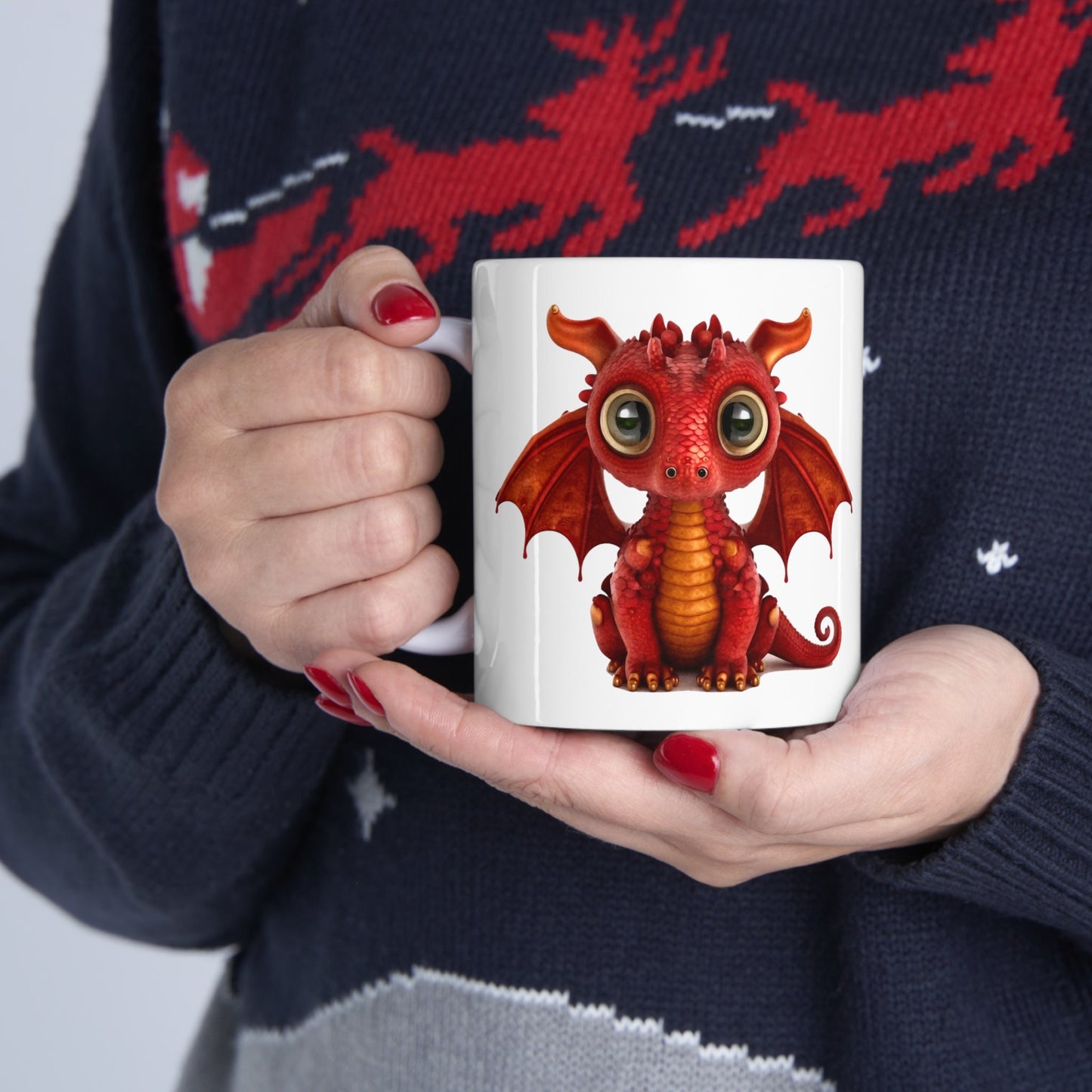Ruby red Adorable Baby Dragon Coffee Mug, Heart of a Dragon Mug, White Ceramic Mug for Dragon Lovers, Gift Mug for your Dragon Spirit