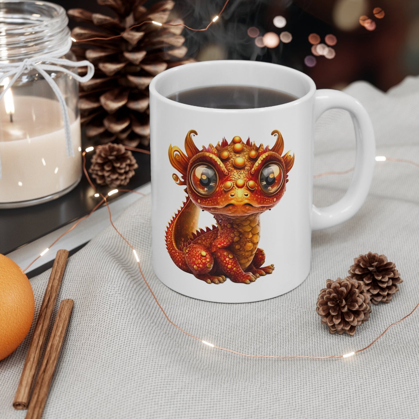 Orange Gold Adorable Baby Dragon Coffee Mug, Heart of a Dragon Mug, White Ceramic Mug for Dragon Lovers, Gift Mug for your Dragon Spirit