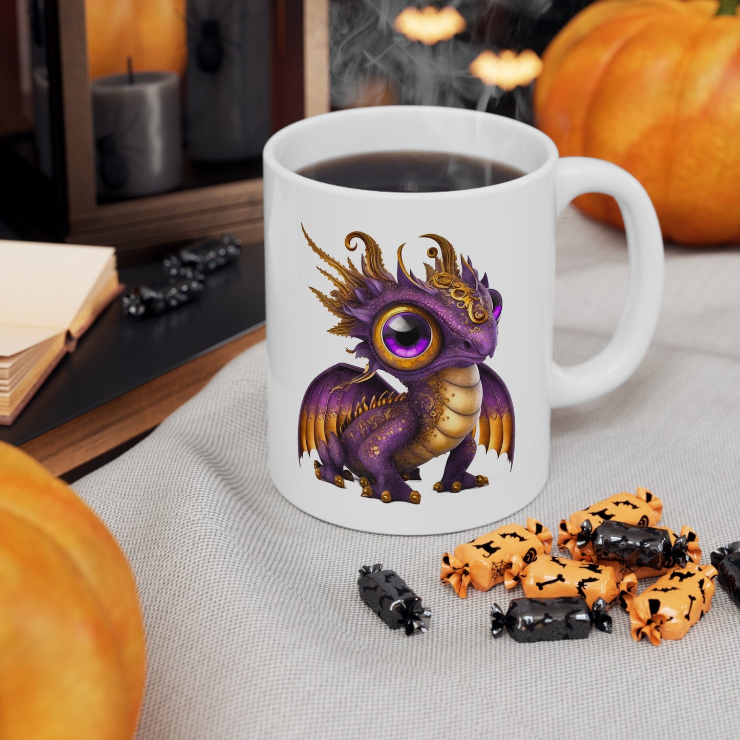 Purple Gold Adorable Baby Dragon Coffee Mug, Heart of a Dragon Mug, White Ceramic Mug for Dragon Lovers, Gift Mug for your Dragon Spirit