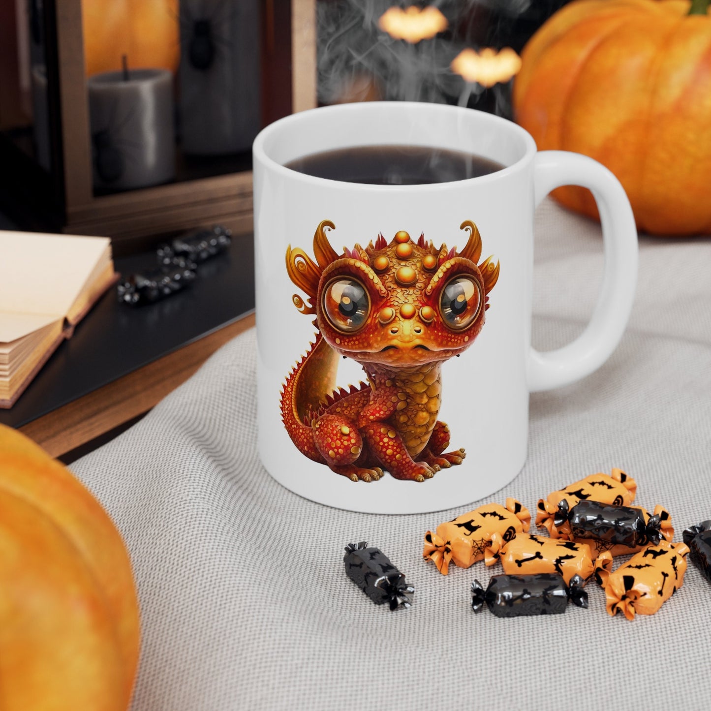 Orange Gold Adorable Baby Dragon Coffee Mug, Heart of a Dragon Mug, White Ceramic Mug for Dragon Lovers, Gift Mug for your Dragon Spirit