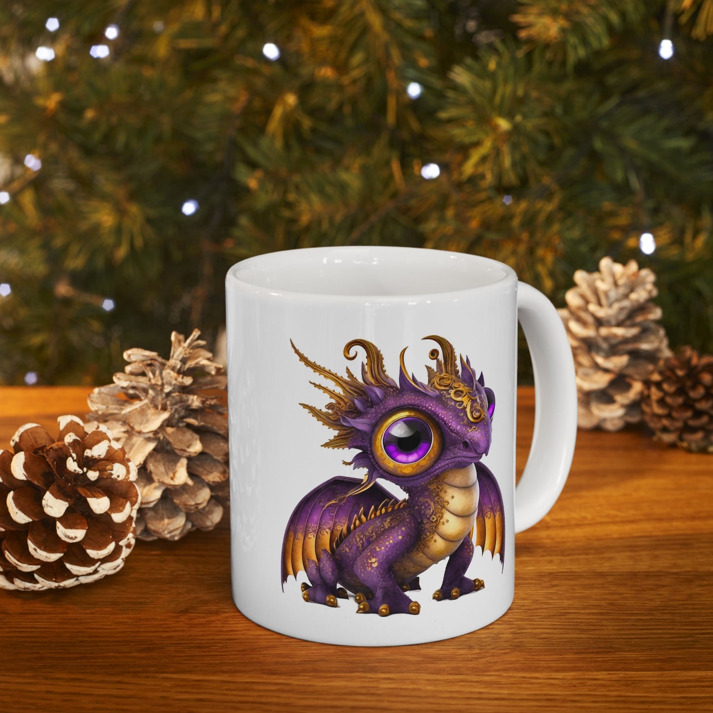 Purple Gold Adorable Baby Dragon Coffee Mug, Heart of a Dragon Mug, White Ceramic Mug for Dragon Lovers, Gift Mug for your Dragon Spirit