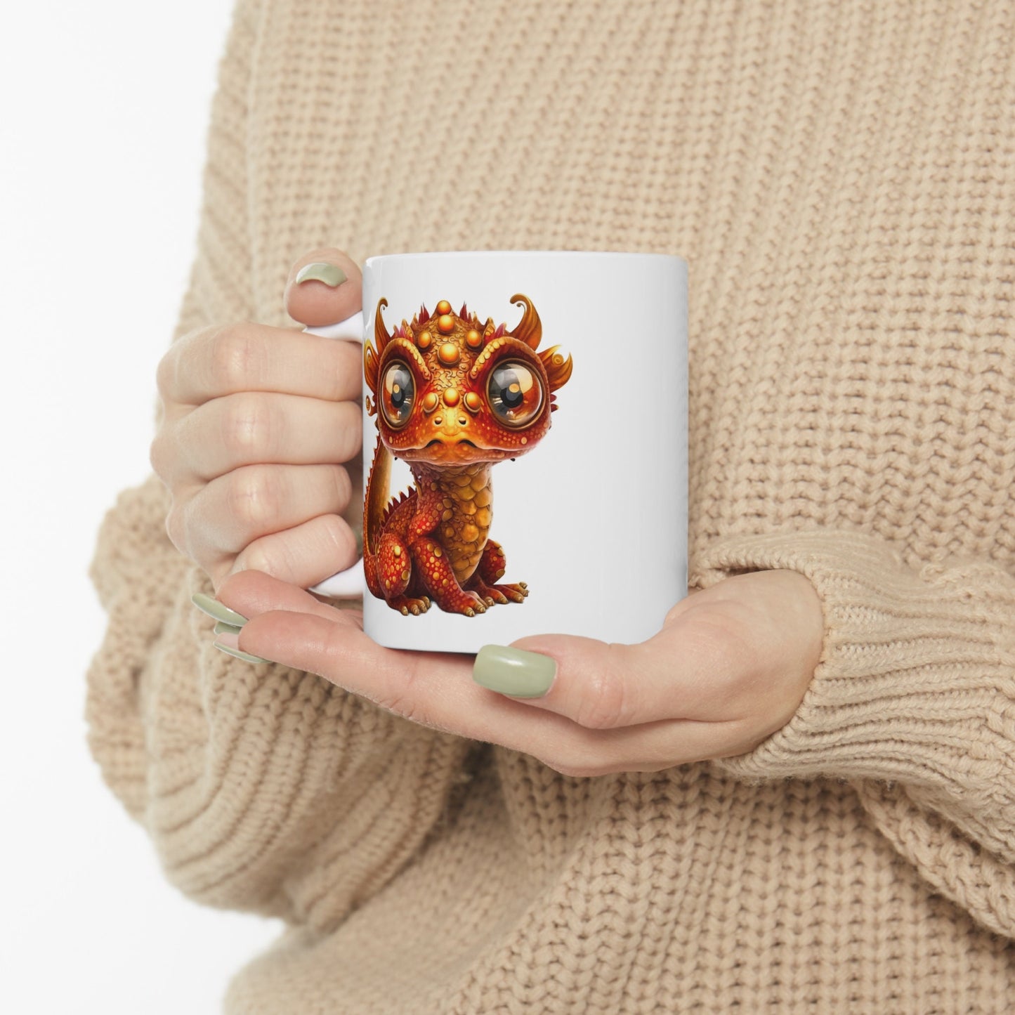 Orange Gold Adorable Baby Dragon Coffee Mug, Heart of a Dragon Mug, White Ceramic Mug for Dragon Lovers, Gift Mug for your Dragon Spirit