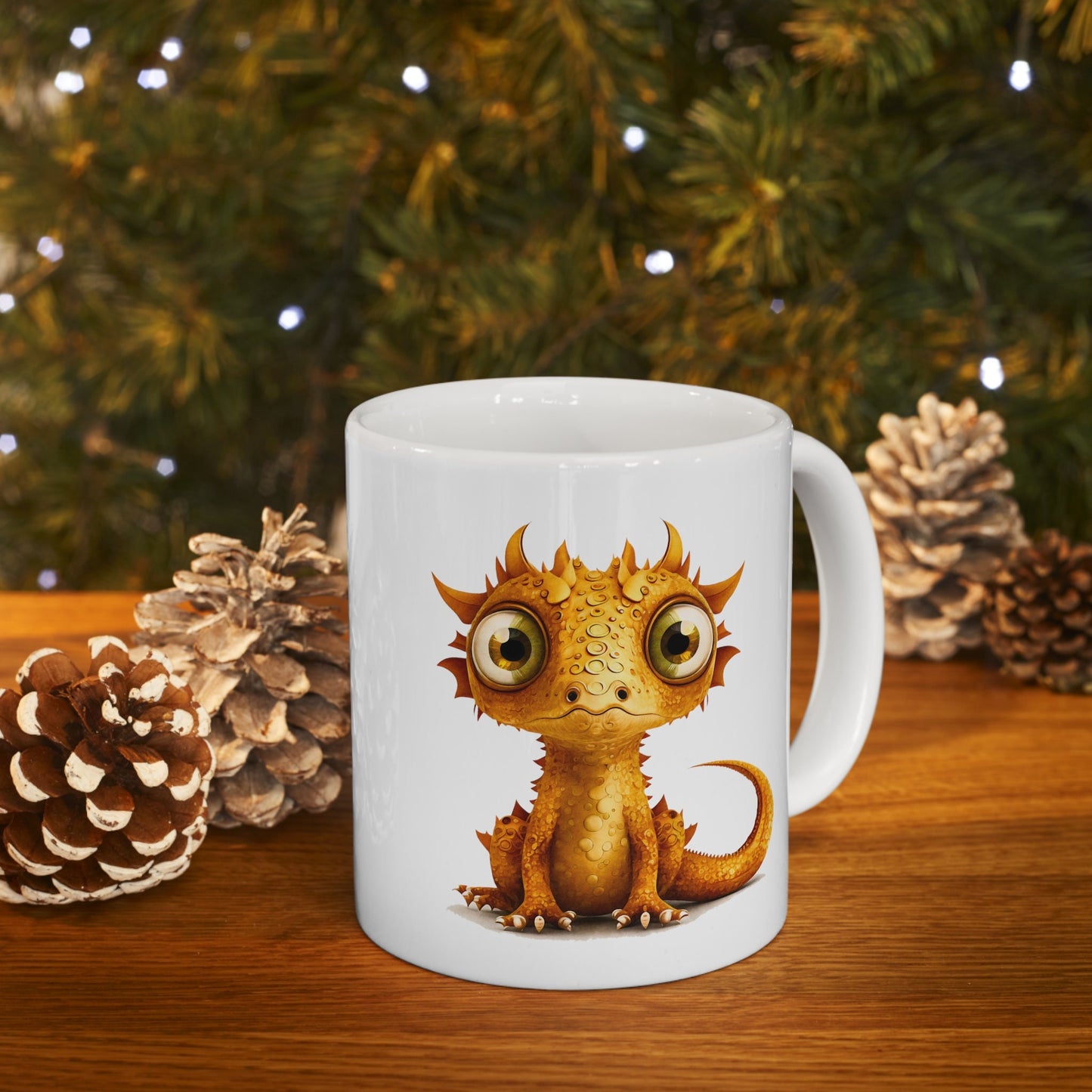 Golden Adorable Baby Dragon Coffee Mug, Heart of a Dragon Mug, White Ceramic Mug for Dragon Lovers, Gift Mug for your Dragon Spirit