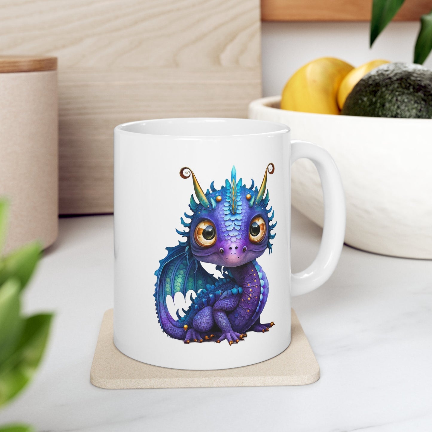 Purple Blue Adorable Baby Ice Dragon Coffee Mug, Heart of a Dragon Mug, White Ceramic Mug for Dragon Lovers, Gift Mug for your Dragon Spirit