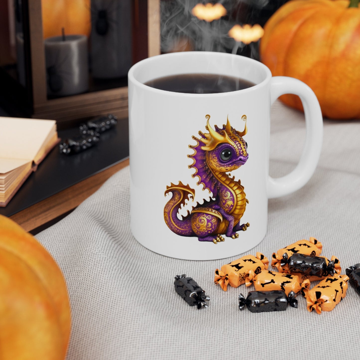 Purple Gold Adorable Baby Dragon Coffee Mug, Heart of a Dragon Mug, White Ceramic Mug for Dragon Lovers, Gift Mug for your Dragon Spirit