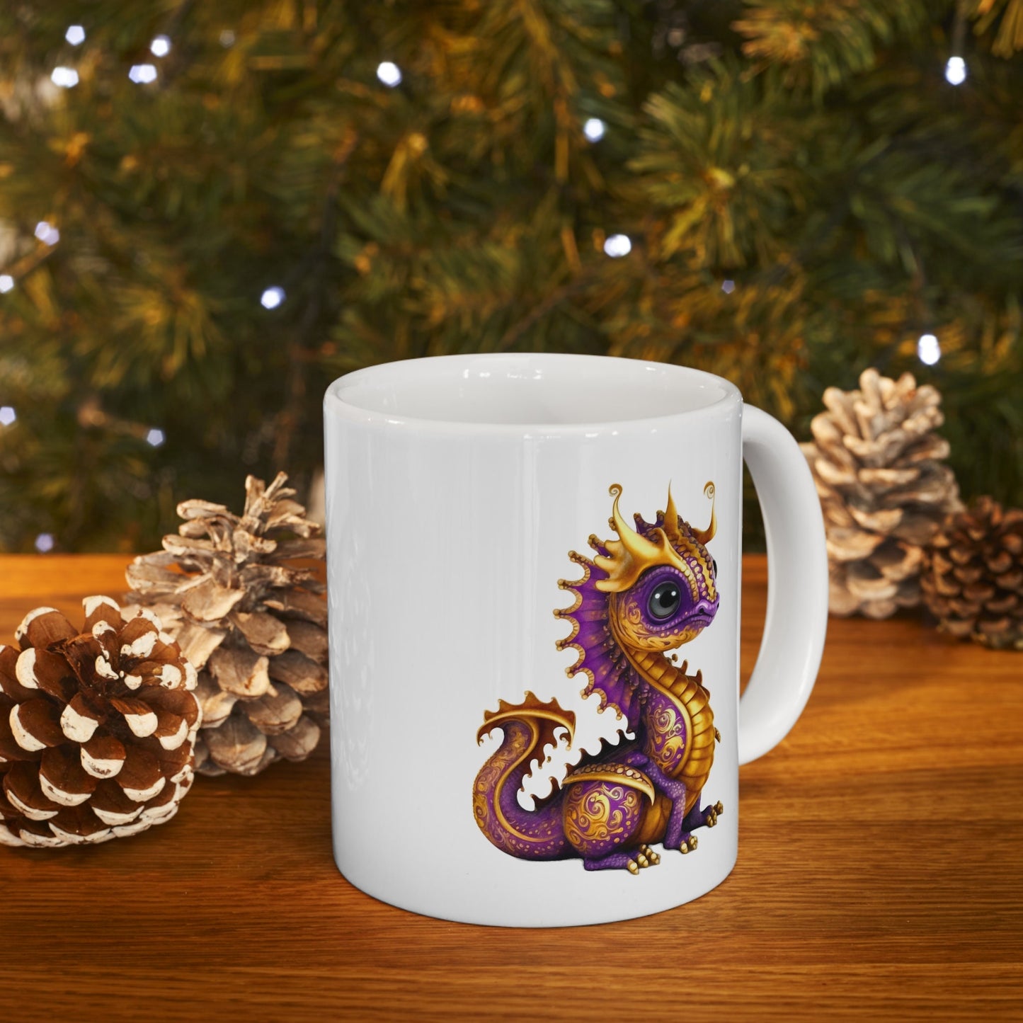 Purple Gold Adorable Baby Dragon Coffee Mug, Heart of a Dragon Mug, White Ceramic Mug for Dragon Lovers, Gift Mug for your Dragon Spirit
