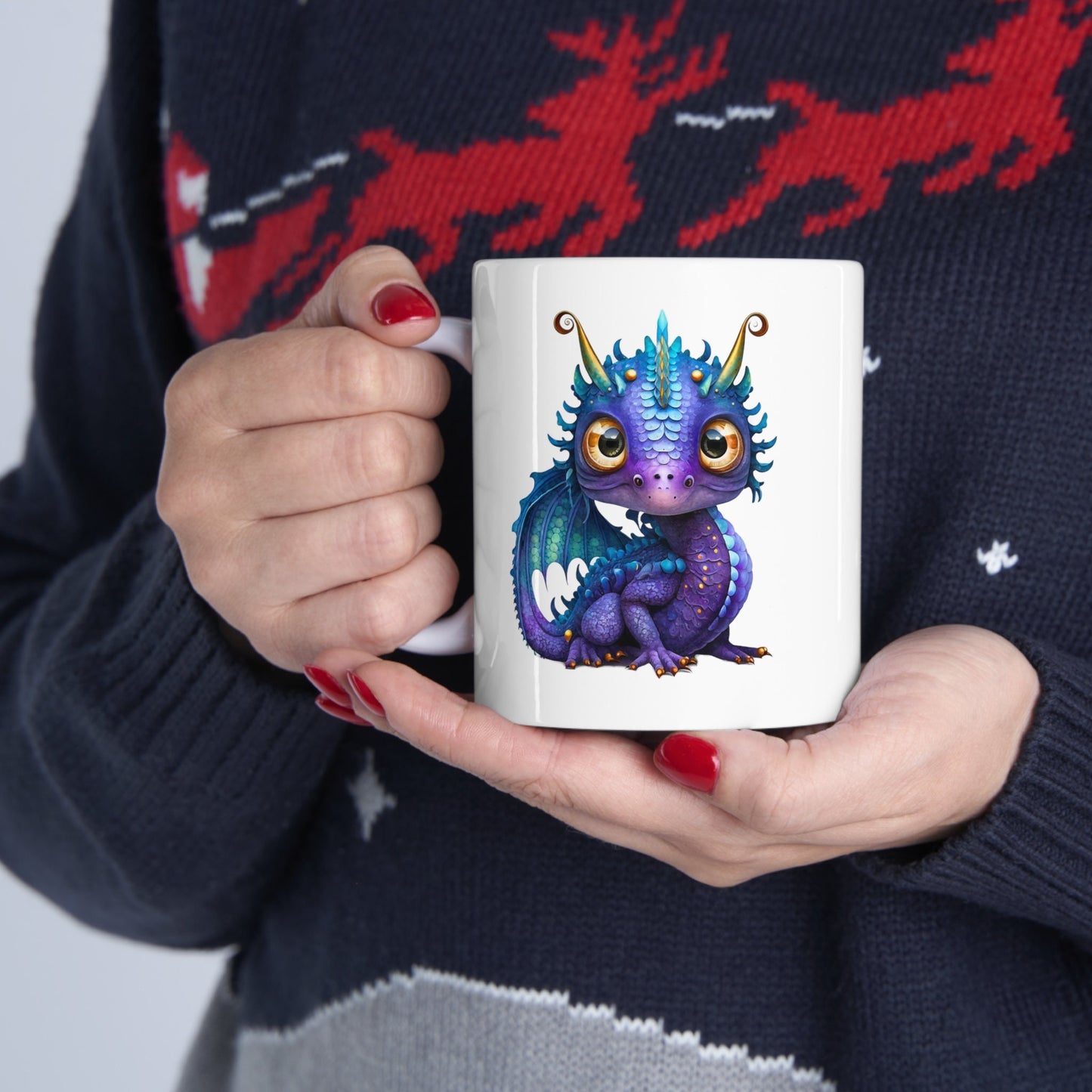 Purple Blue Adorable Baby Ice Dragon Coffee Mug, Heart of a Dragon Mug, White Ceramic Mug for Dragon Lovers, Gift Mug for your Dragon Spirit